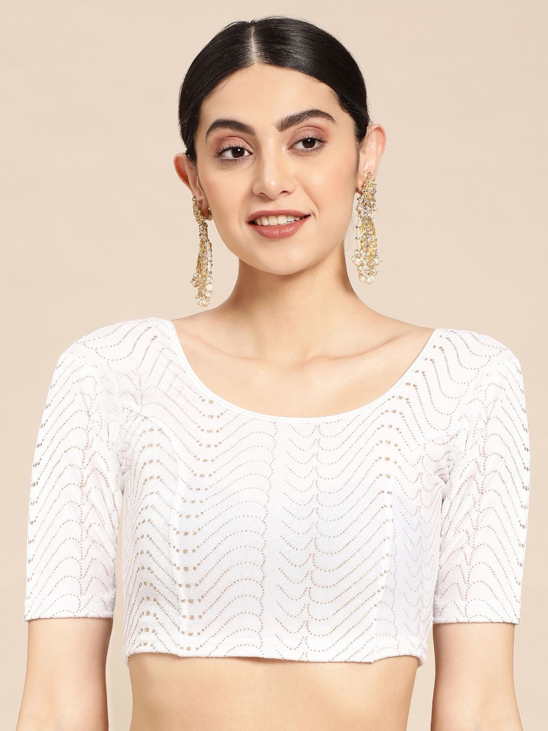 

VASTRANAND Embroidered Stretchable Saree Blouse, White