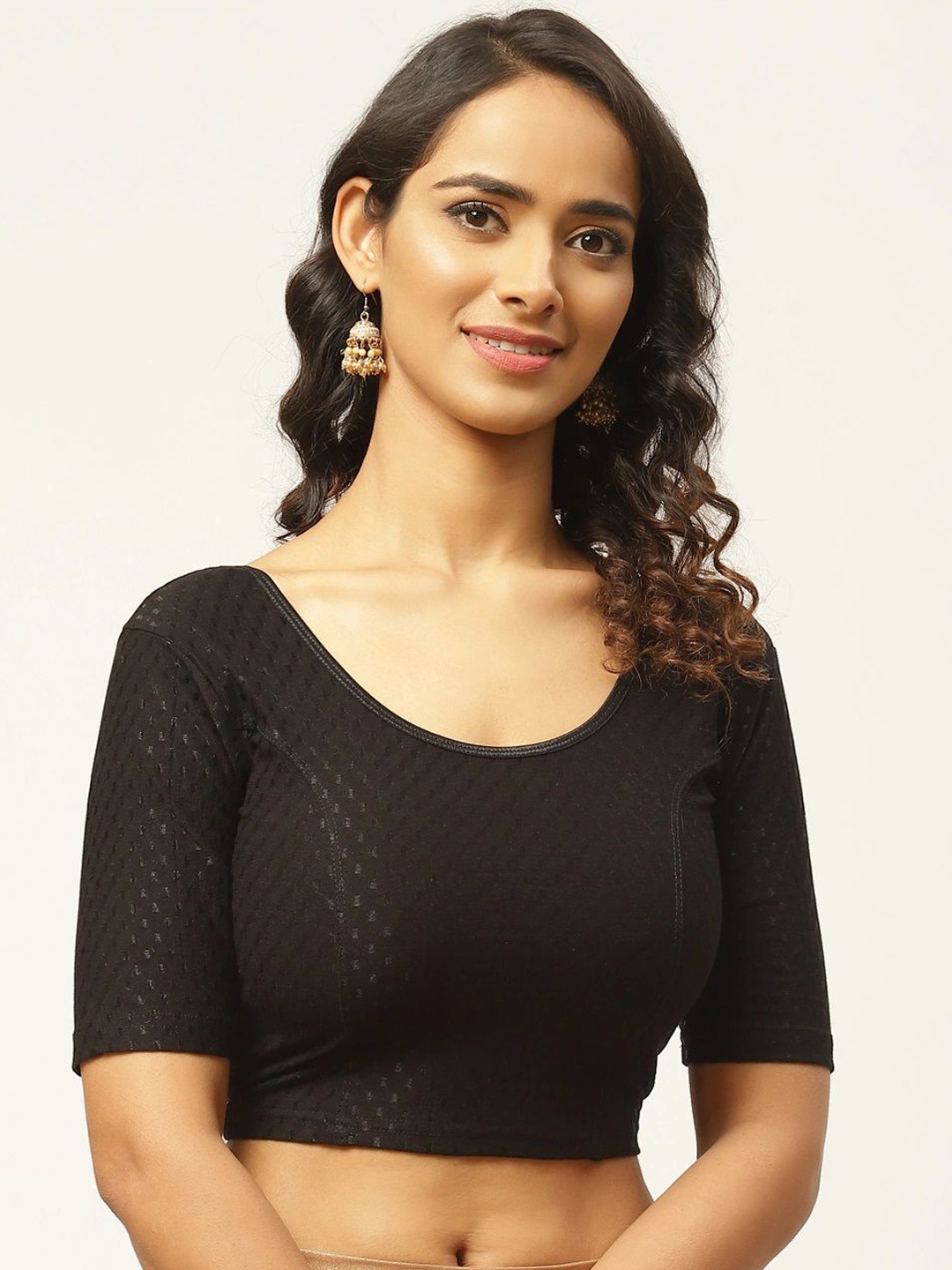 

VASTRANAND Woven-Design Cotton Saree Blouse, Black