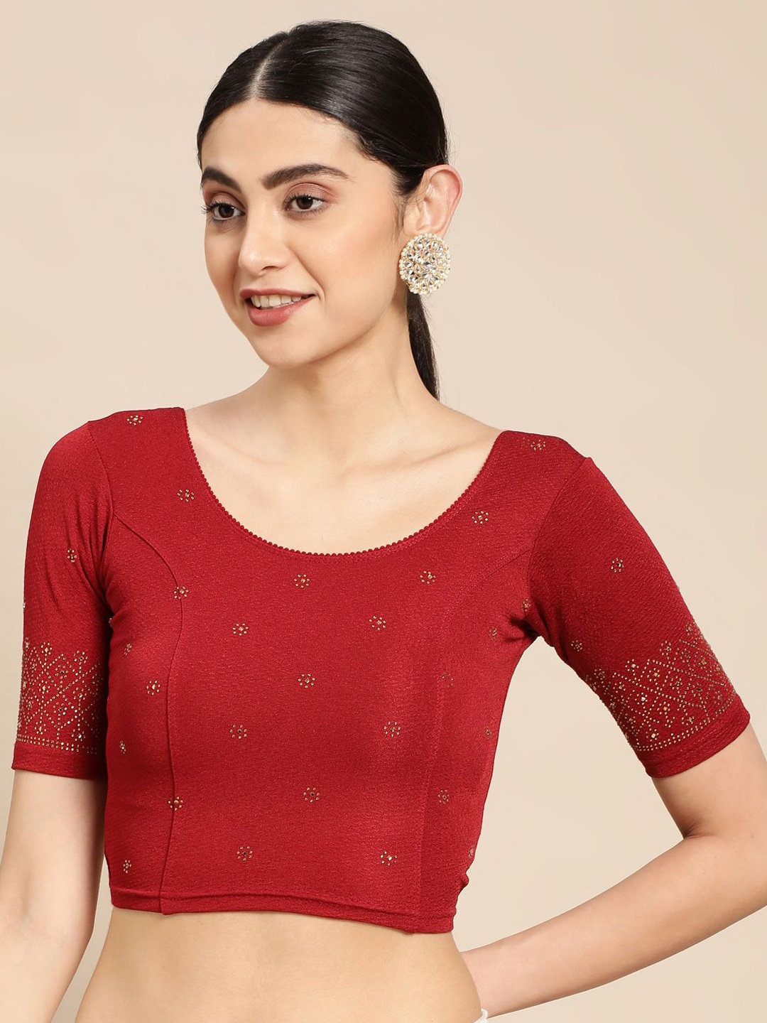 

VASTRANAND Embellished Cotton Saree Blouse, Maroon