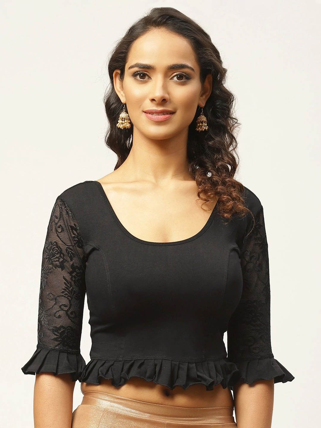 

VASTRANAND Lace Details Cotton Saree Blouse, Black