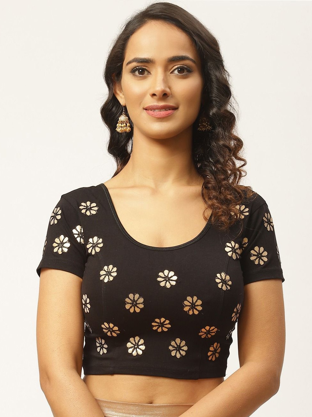 

VASTRANAND Women Embroidered Cotton Gotta Patti Stretchable Saree Blouse, Black