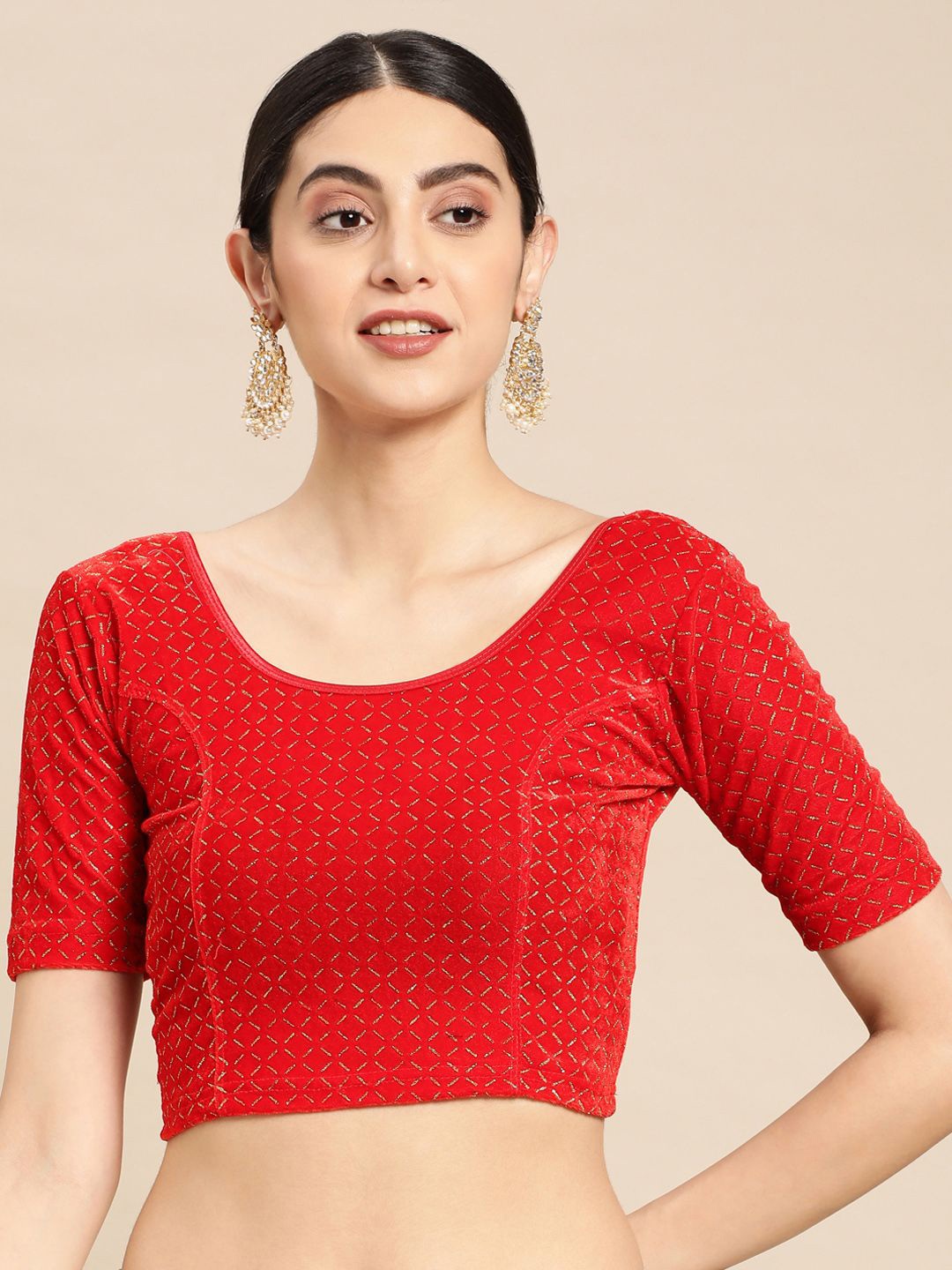 

VASTRANAND Round Neck Stretchable Saree Blouse, Red