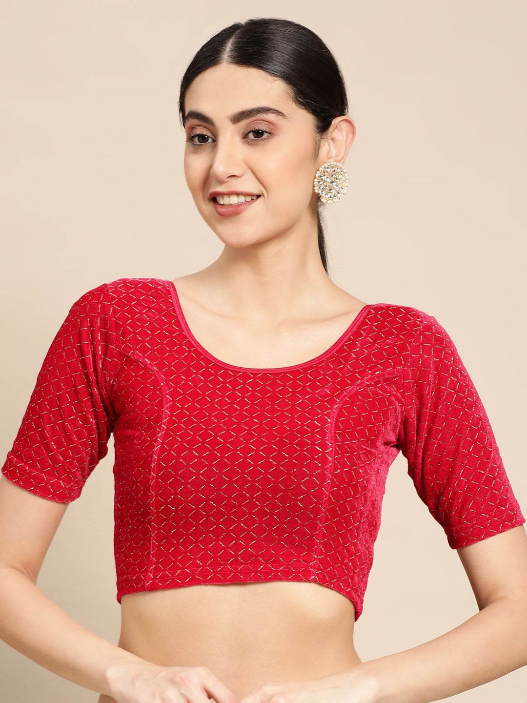 

VASTRANAND Embellished Velvet Saree Blouse, Maroon