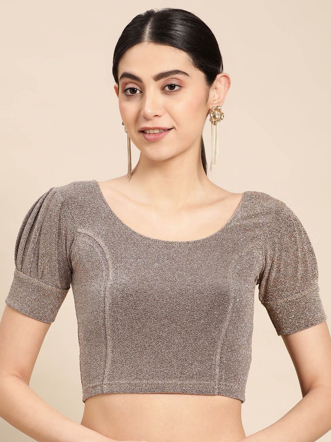 

VASTRANAND Round Neck Stretchable Saree Blouse, Gold