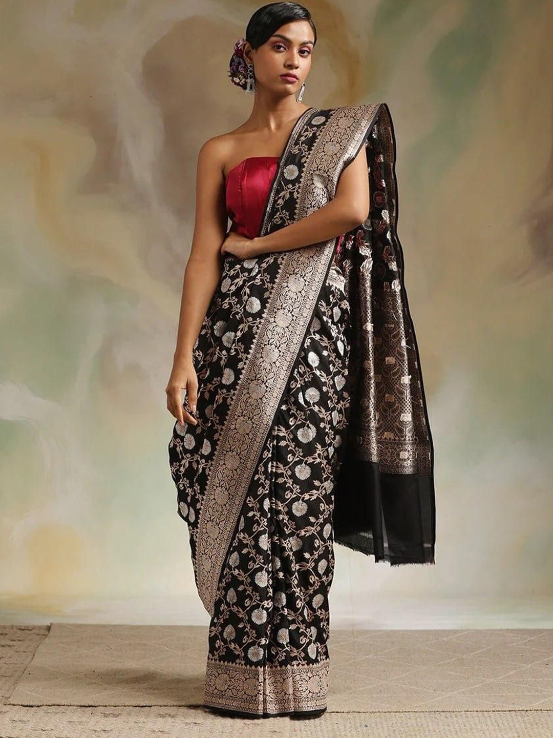 

nirja Fab Woven Design Zari Banarasi Saree, Black
