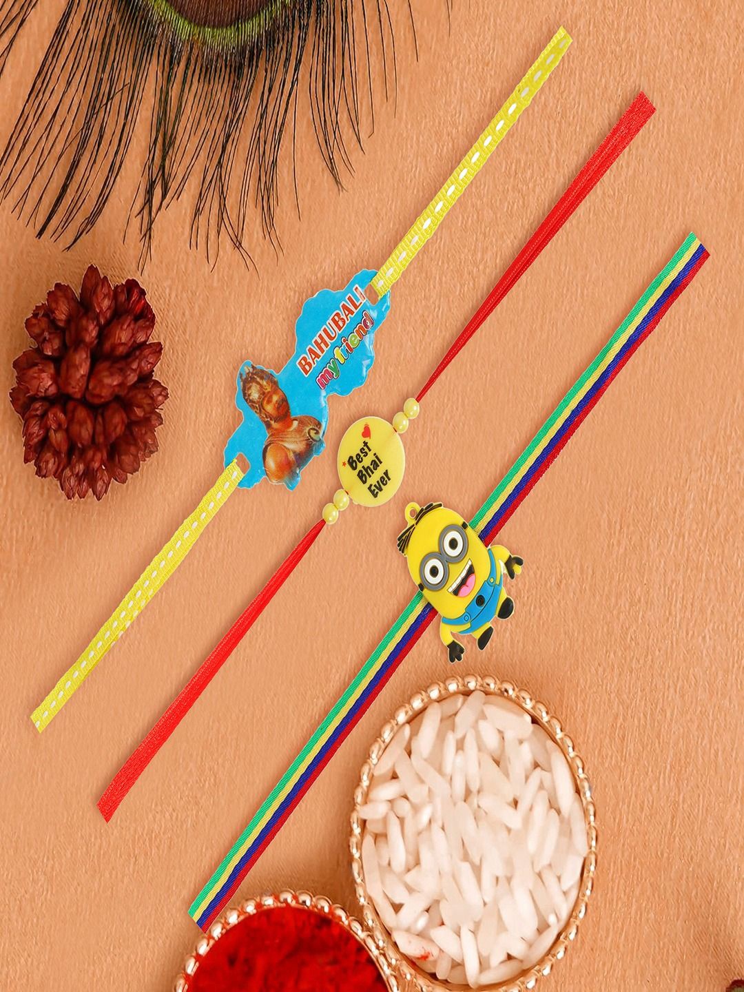 

UNIVERSITY TRENDZ Set of 3 Blasting Bhabhubali Minions Combos Kids Rakhis, Yellow