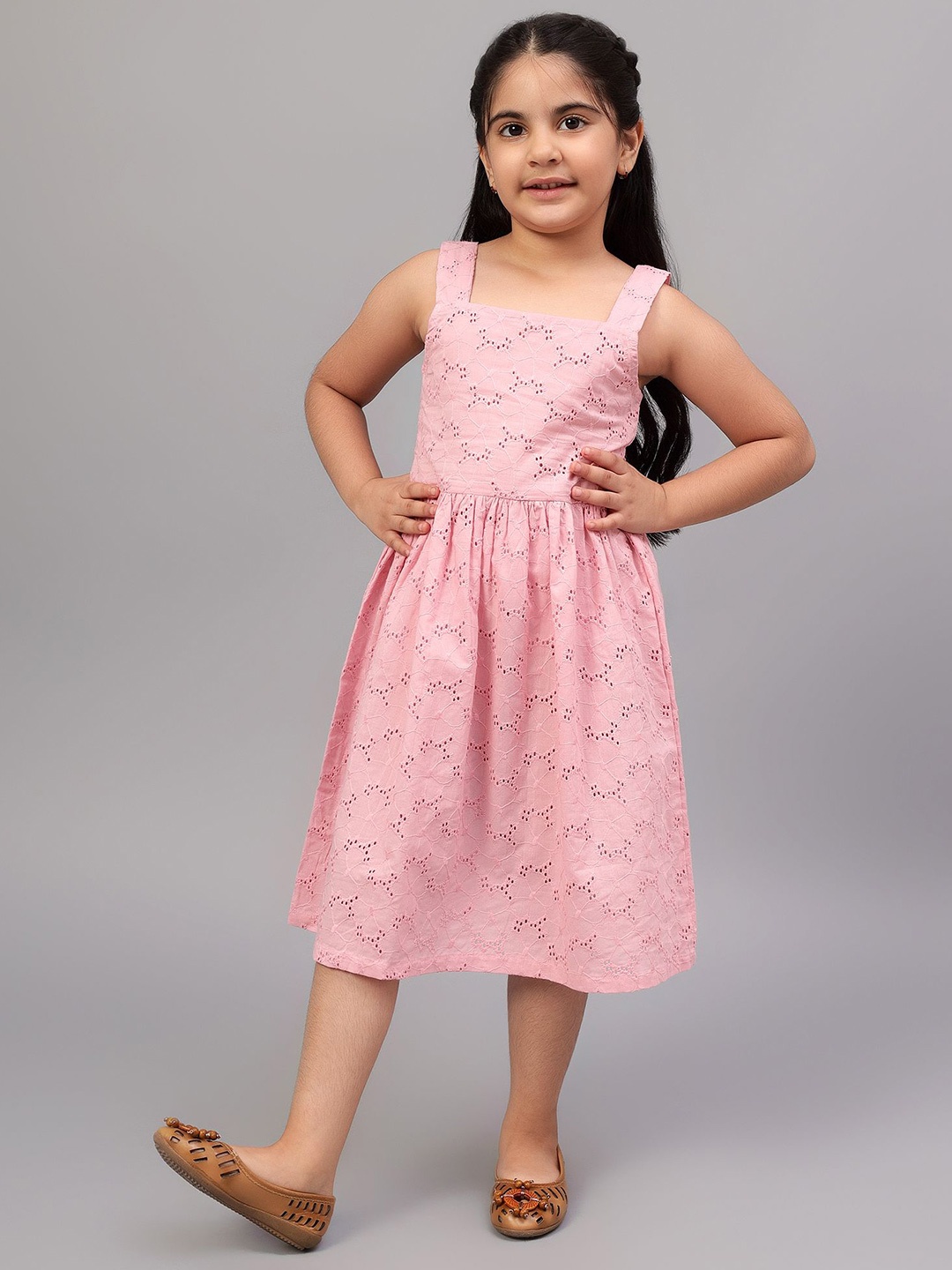 

BAESD Girls Fit & Flare Schiffli Midi Dress, Pink