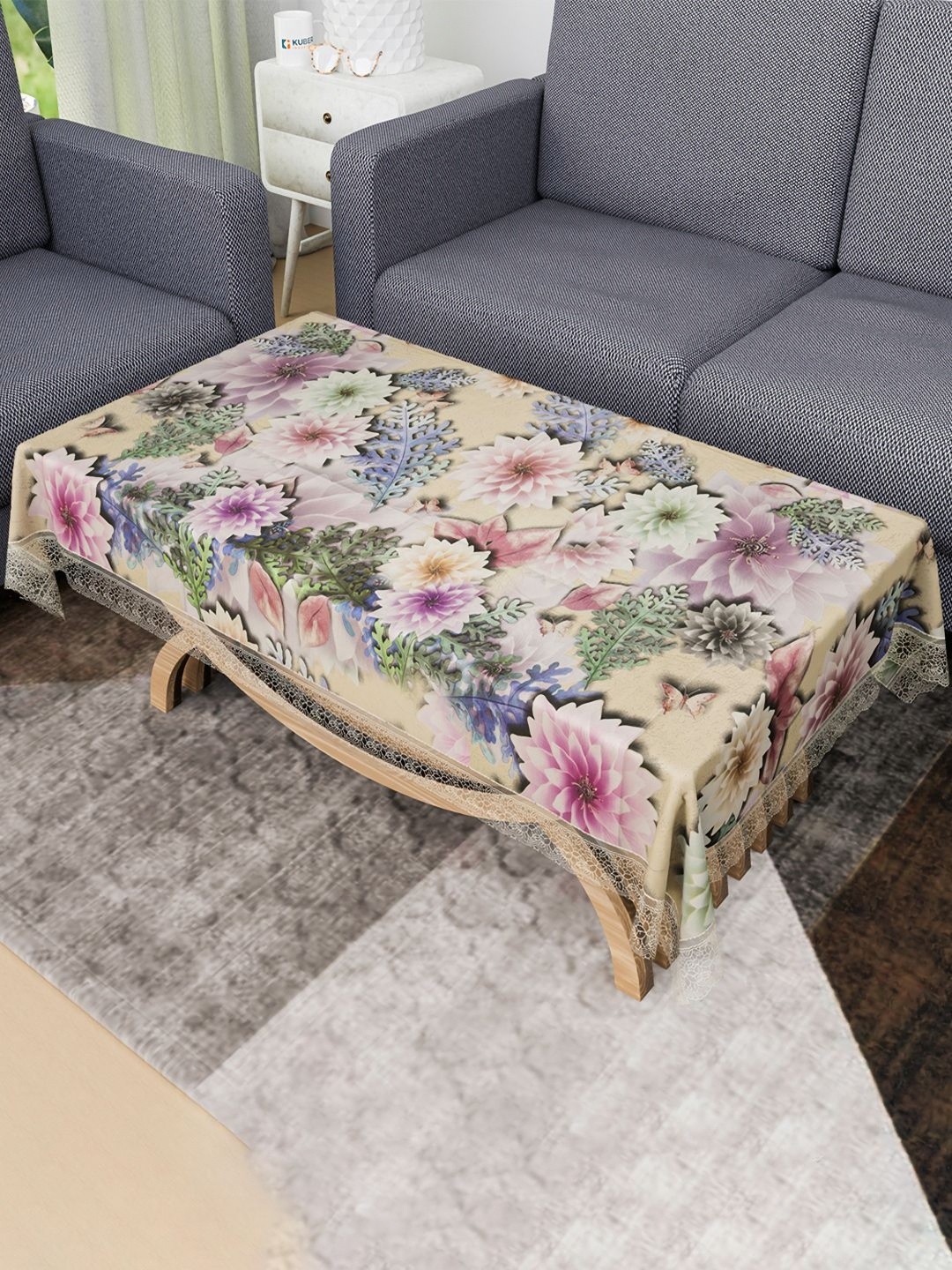 

Kuber Industries Brown & Green Floral Printed Waterproof 4-Seater Table Cover