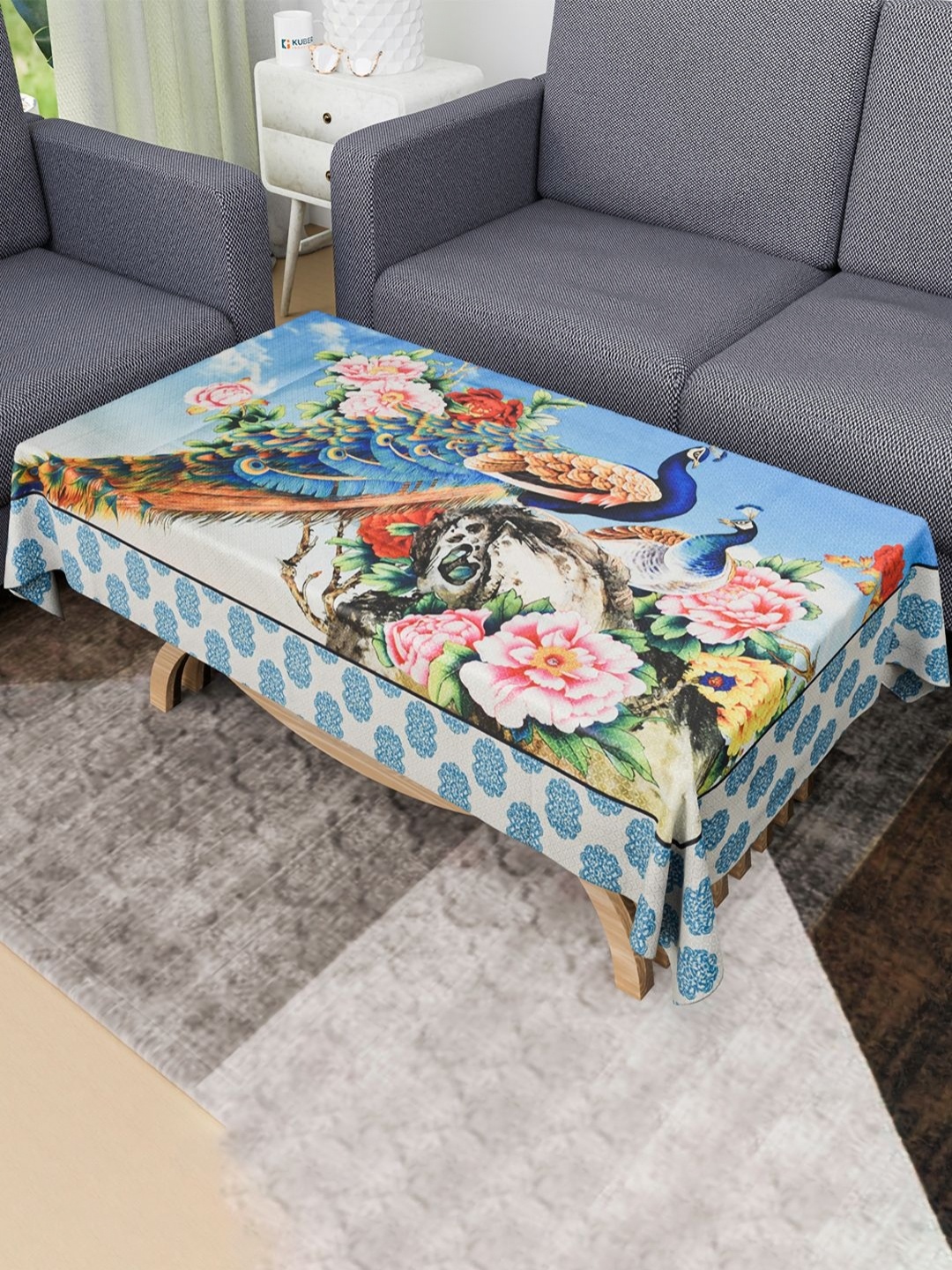 

Kuber Industries Blue & Green Floral Cotton 4-Seater Table Cover