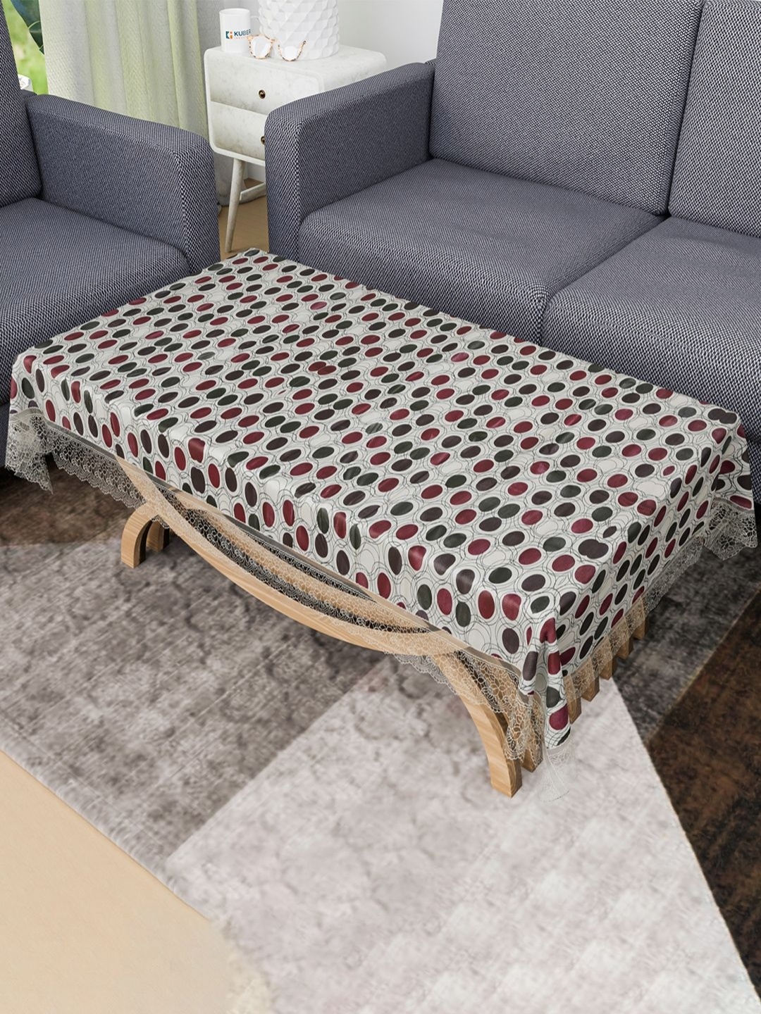 

Kuber Industries White & Red Waterproof 4-Seater Table Cover