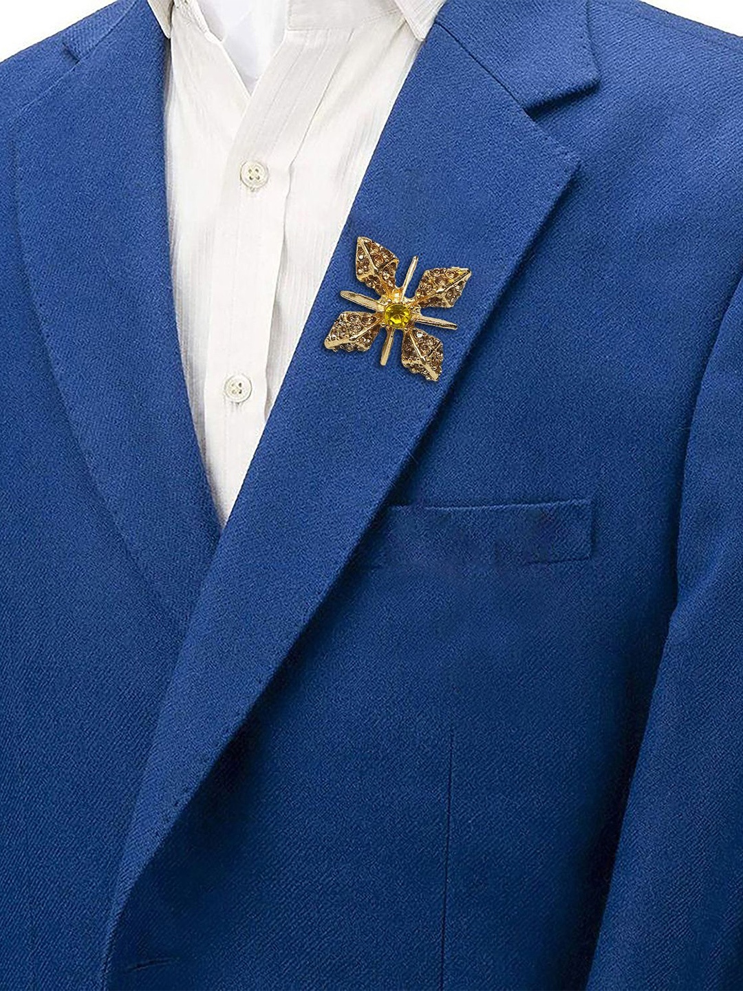 

SYGA Men Stones Studded Brooch, Gold