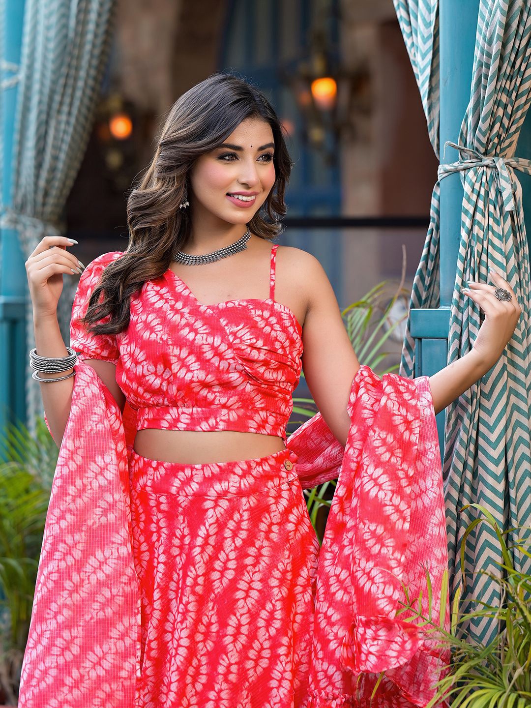 

AKS Couture Printed Ready to Wear Lehenga & Blouse With Dupatta, Red