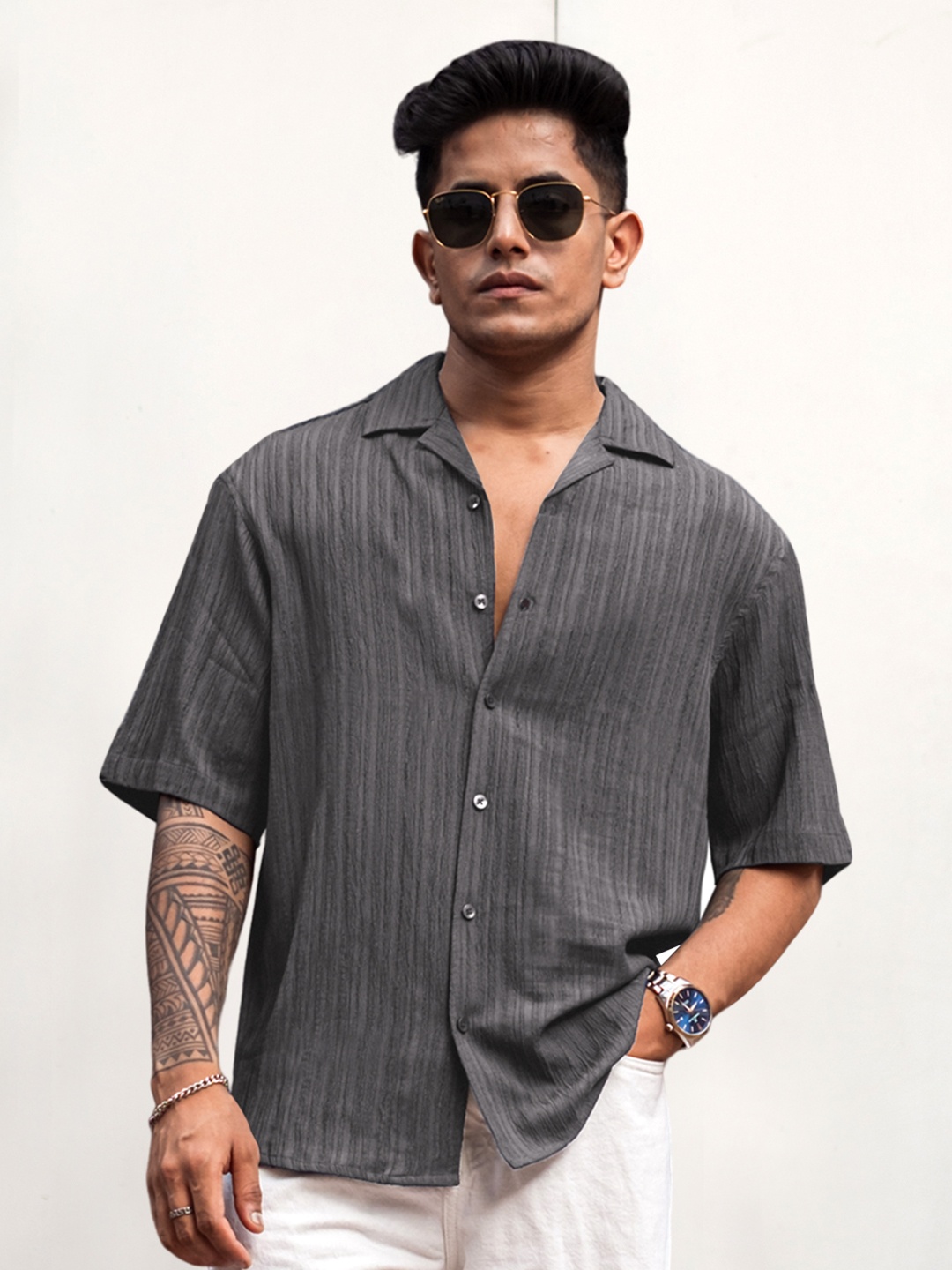 

Powerlook Men Opaque Casual Shirt, Grey