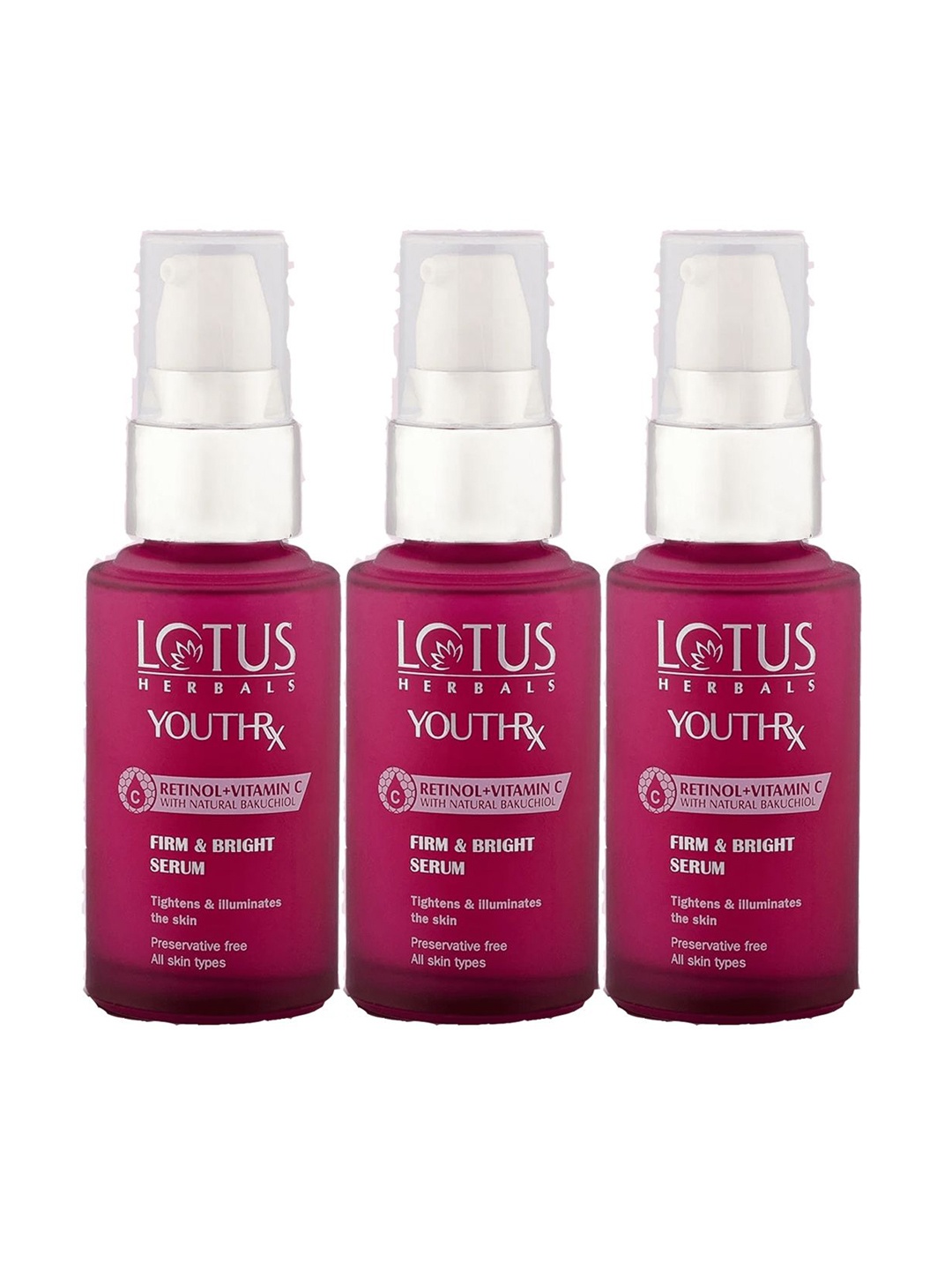 

Lotus Herbals Youthrx Set Of 3 Firm & Bright Serum - 30ml Each, Pink