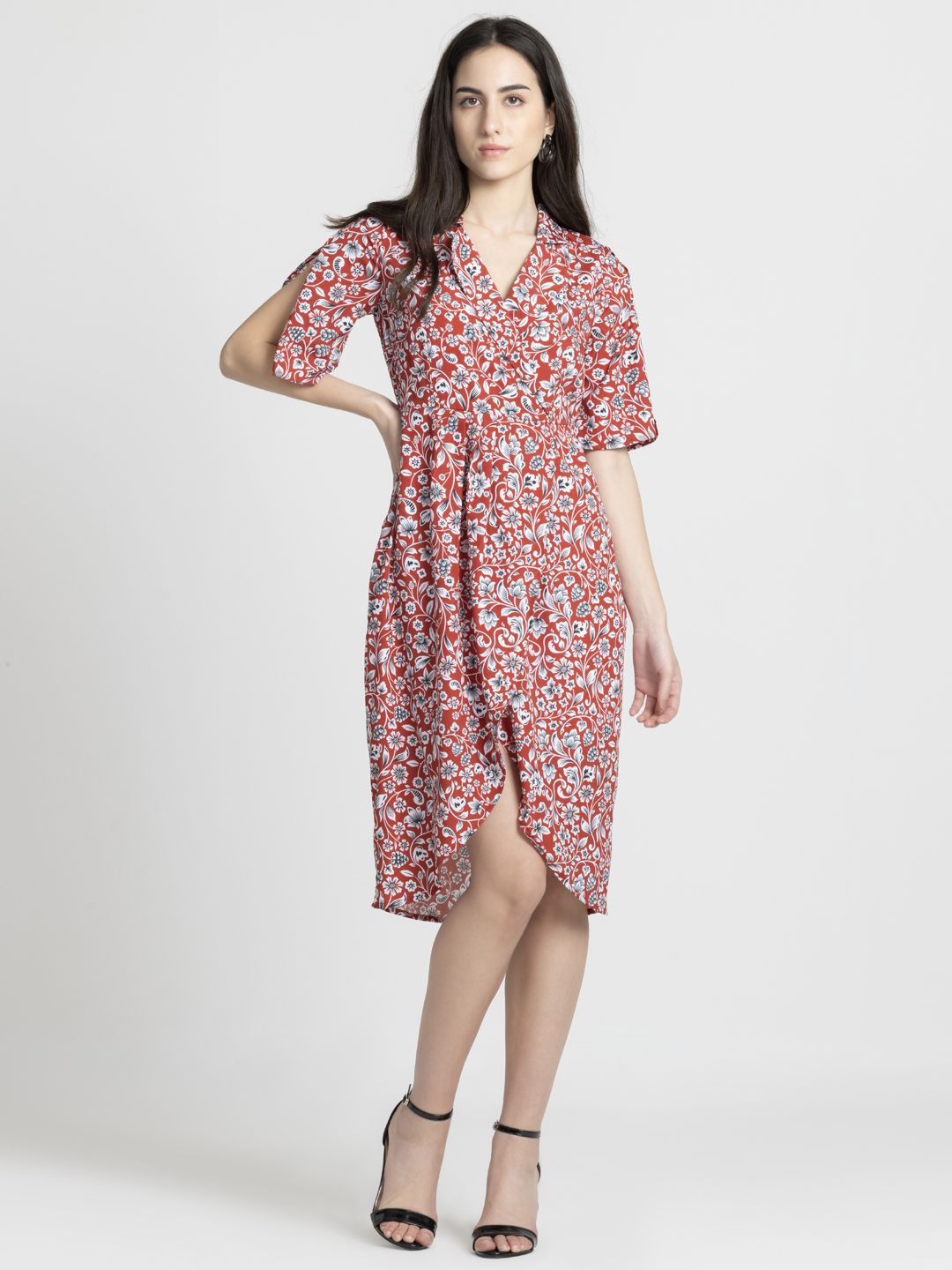 

SHAYE Floral Print Crepe Wrap Dress, Red