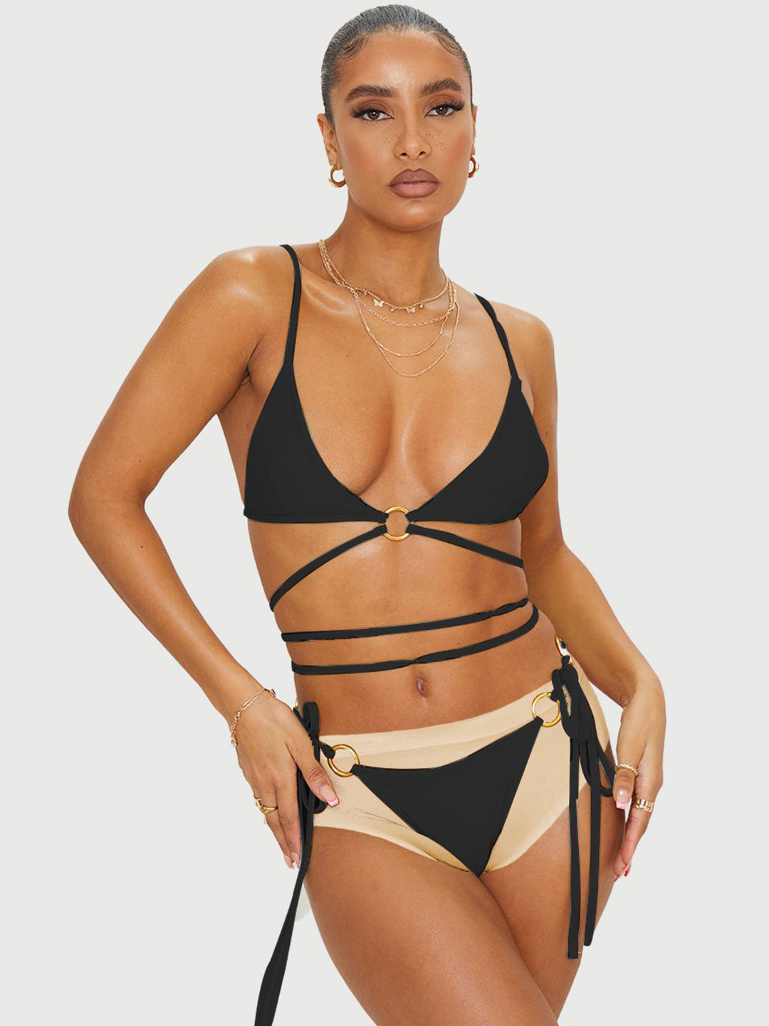 

KRENOZ Ring-Tied Non Padded Lingerie Set- BK-20-BLK-P1, Black