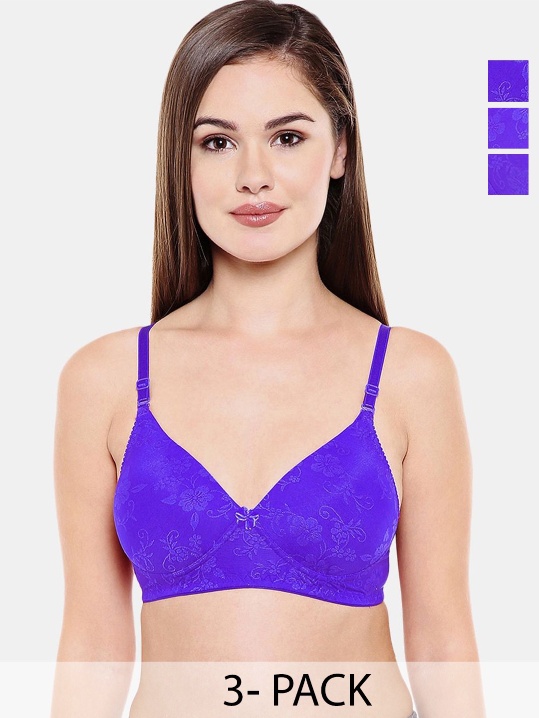 

Bodycare Pack of 3 Full Coverage Heavily Padded Non wired Tshirt Bra, Purple