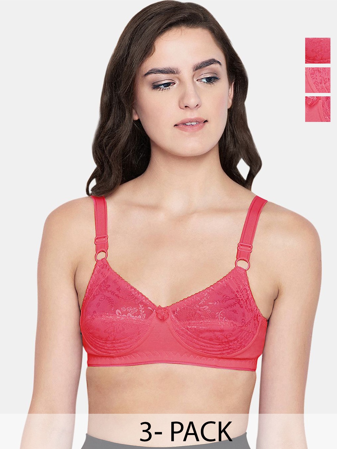 

Bodycare Pack of 3 Full Coverage Everyday Bra, Coral