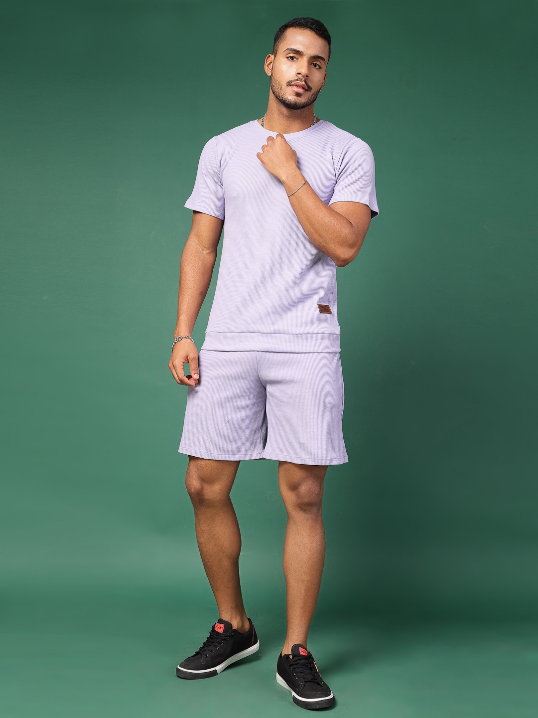 

Rigo Men Solid Pure Cotton Waffle Co-ord Set, Purple