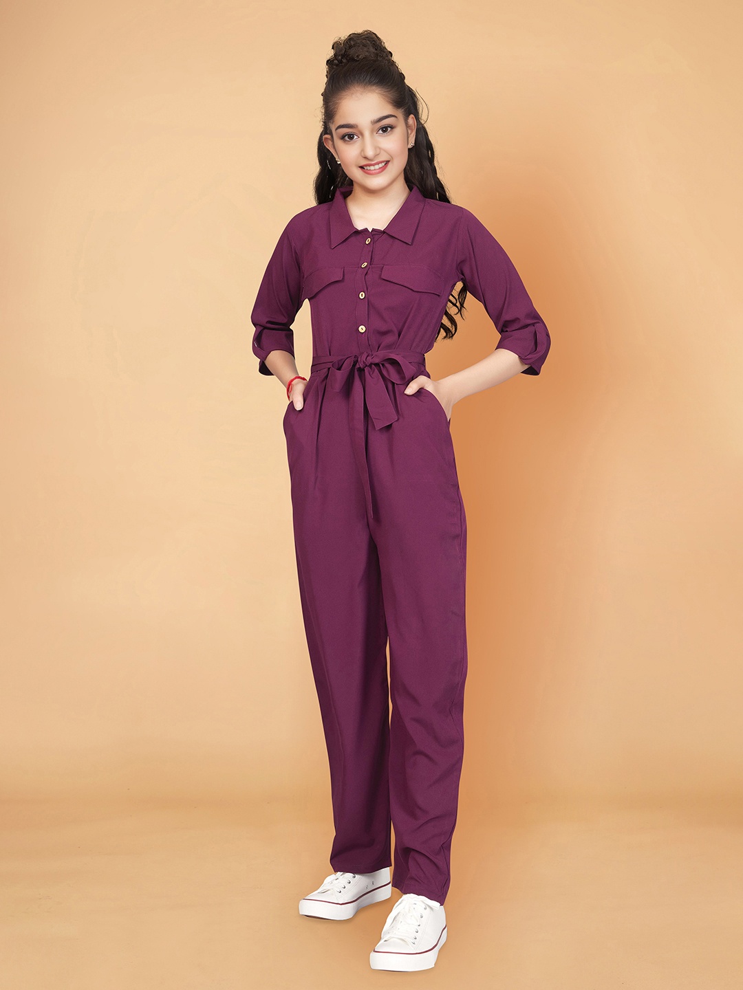 

FASHION DREAM Girls Solid Basic Jumpsuit, Burgundy