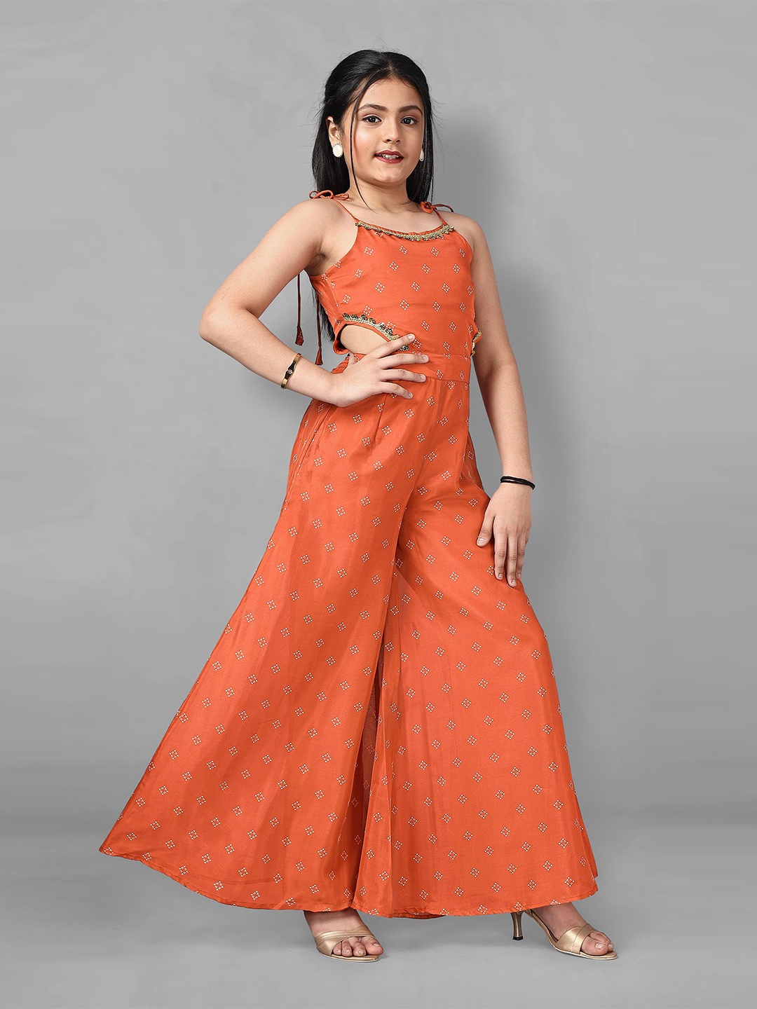 

FASHION DREAM Girls Printed Basic Jumpsuit, Rust
