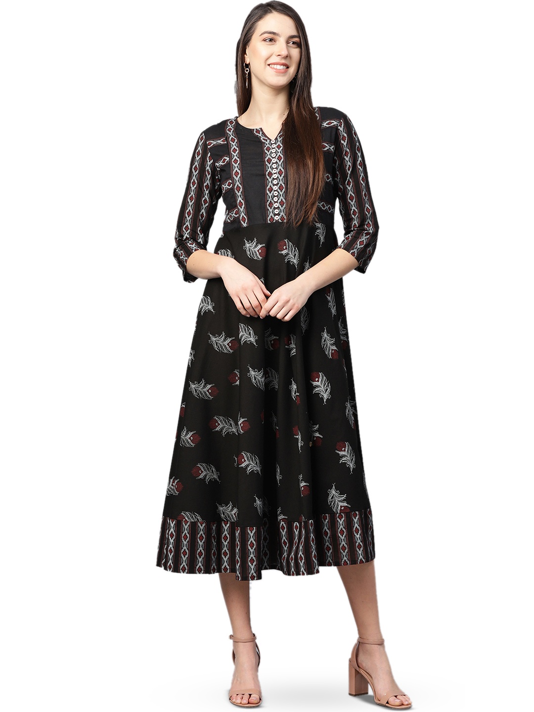 

KALINI Ethnic Motifs Printed Maternity Ethnic Dress, Black