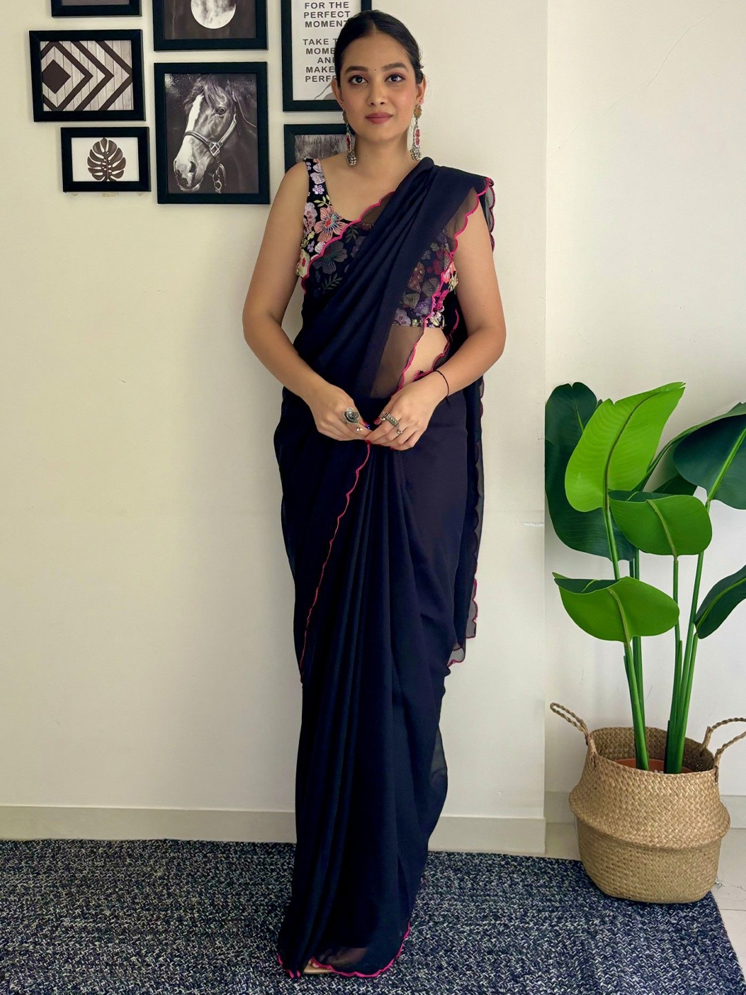

LeeliPeeri Designer Embroidered Pure Georgette Saree, Black