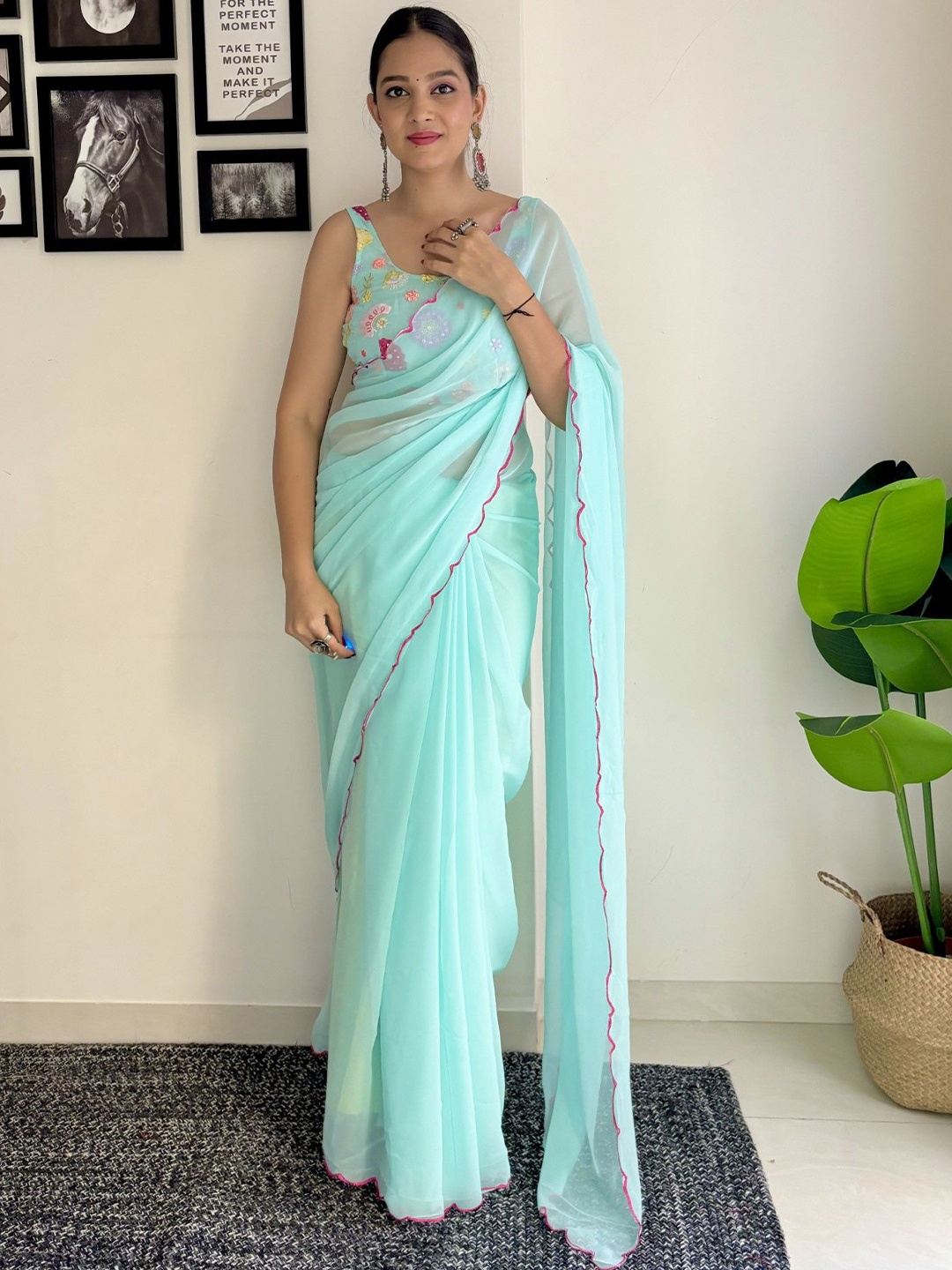 

LeeliPeeri Embroidered Pure Georgette Saree, Blue