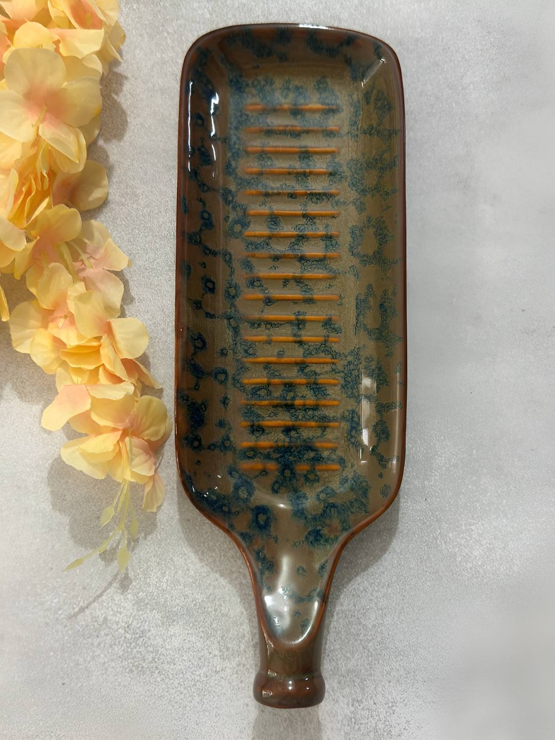 

Lupaava Brown & Green Printed Textured Dishwasher Safe Ceramic Snack Plate
