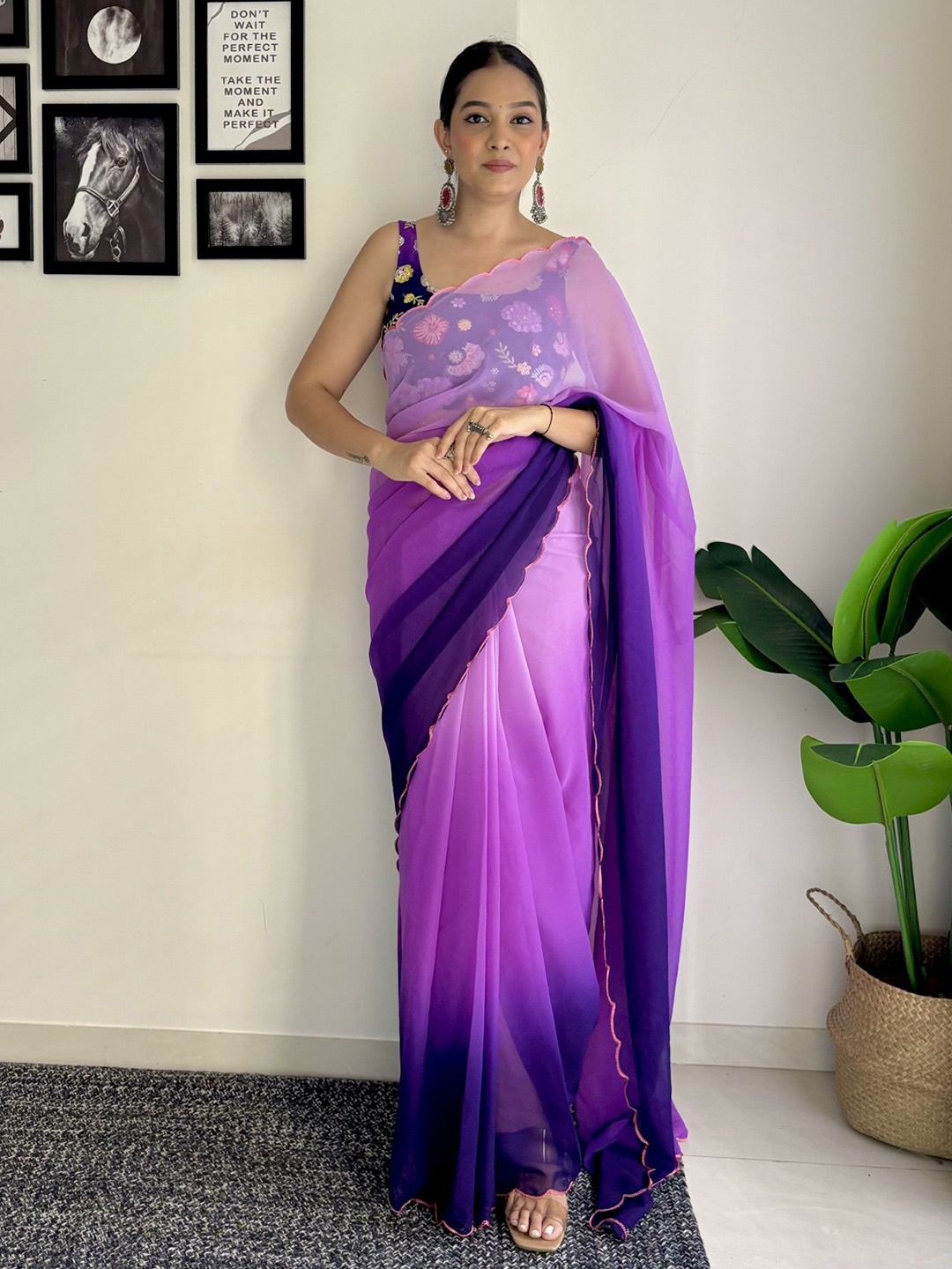 

LeeliPeeri Designer Ombre Embroidered Pure Georgette Saree, Violet
