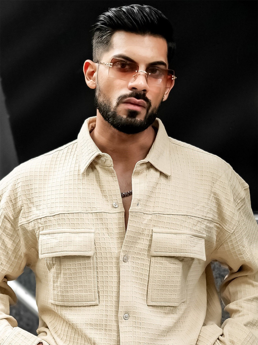 

Maniac Men Comfort Opaque Striped Casual Shirt, Beige