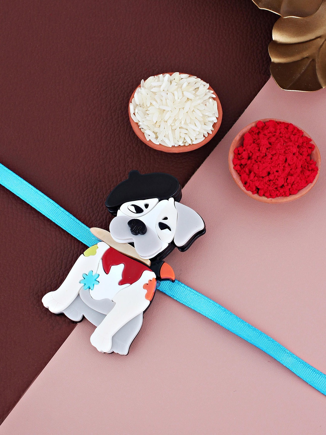 

LUCKY JEWELLERY Boys Cartoon Dog Rakhi with Roli Chawal & Greeting Card, White