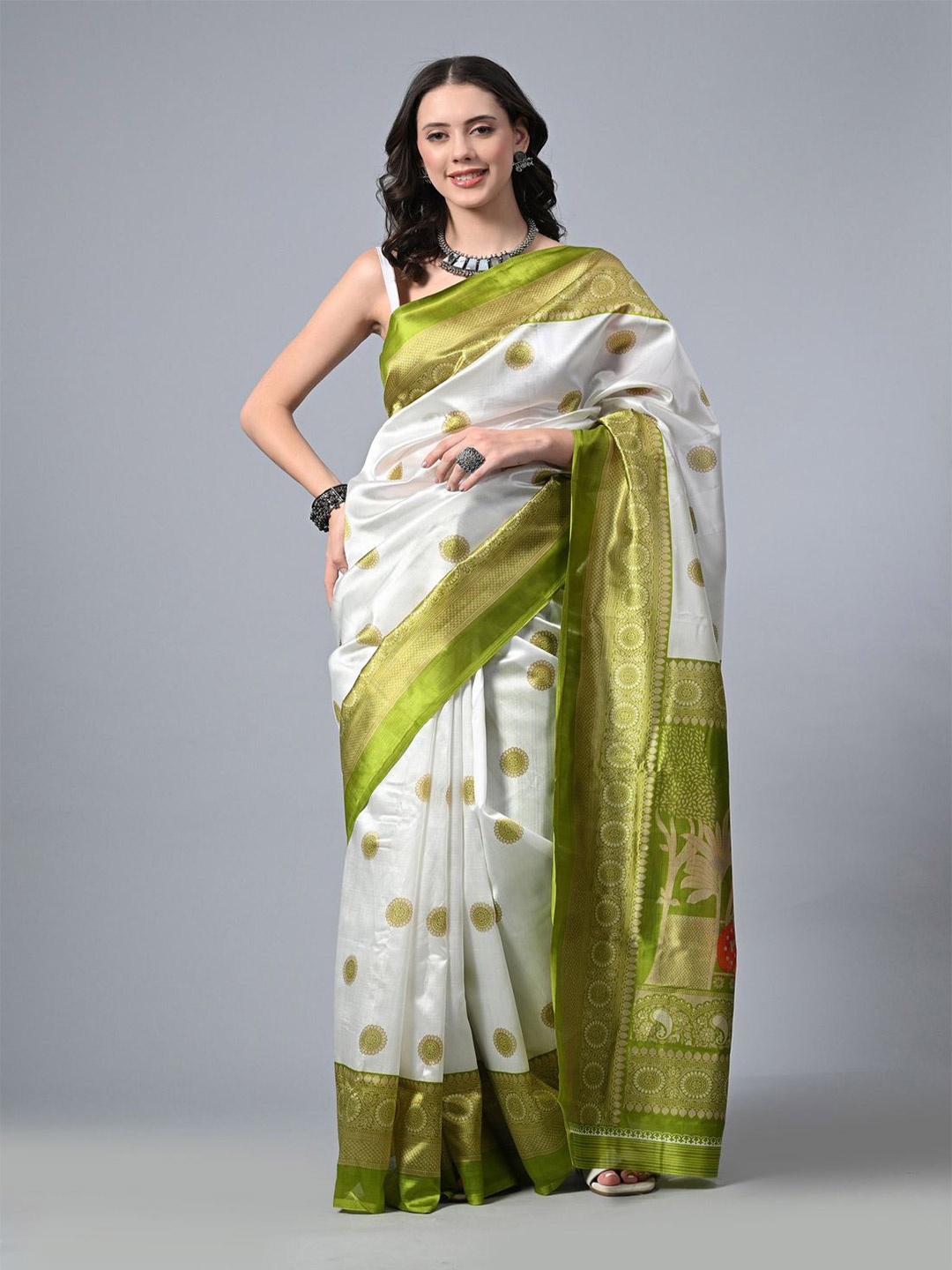

CLAFOUTIS Woven Design Zari Bhagalpuri Saree, White
