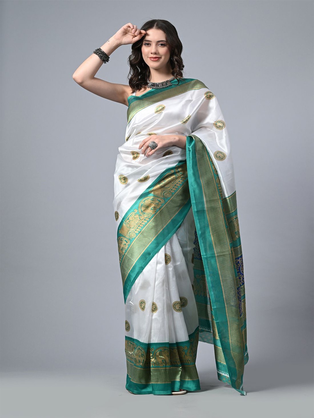 

CLAFOUTIS Ethnic Motif Bhagalpuri Saree, Sea green