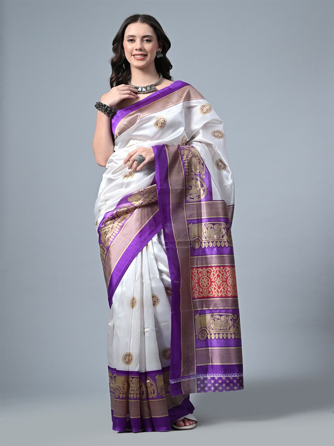 

CLAFOUTIS Ethnic Motifs Printed Bhagalpuri Saree, Purple