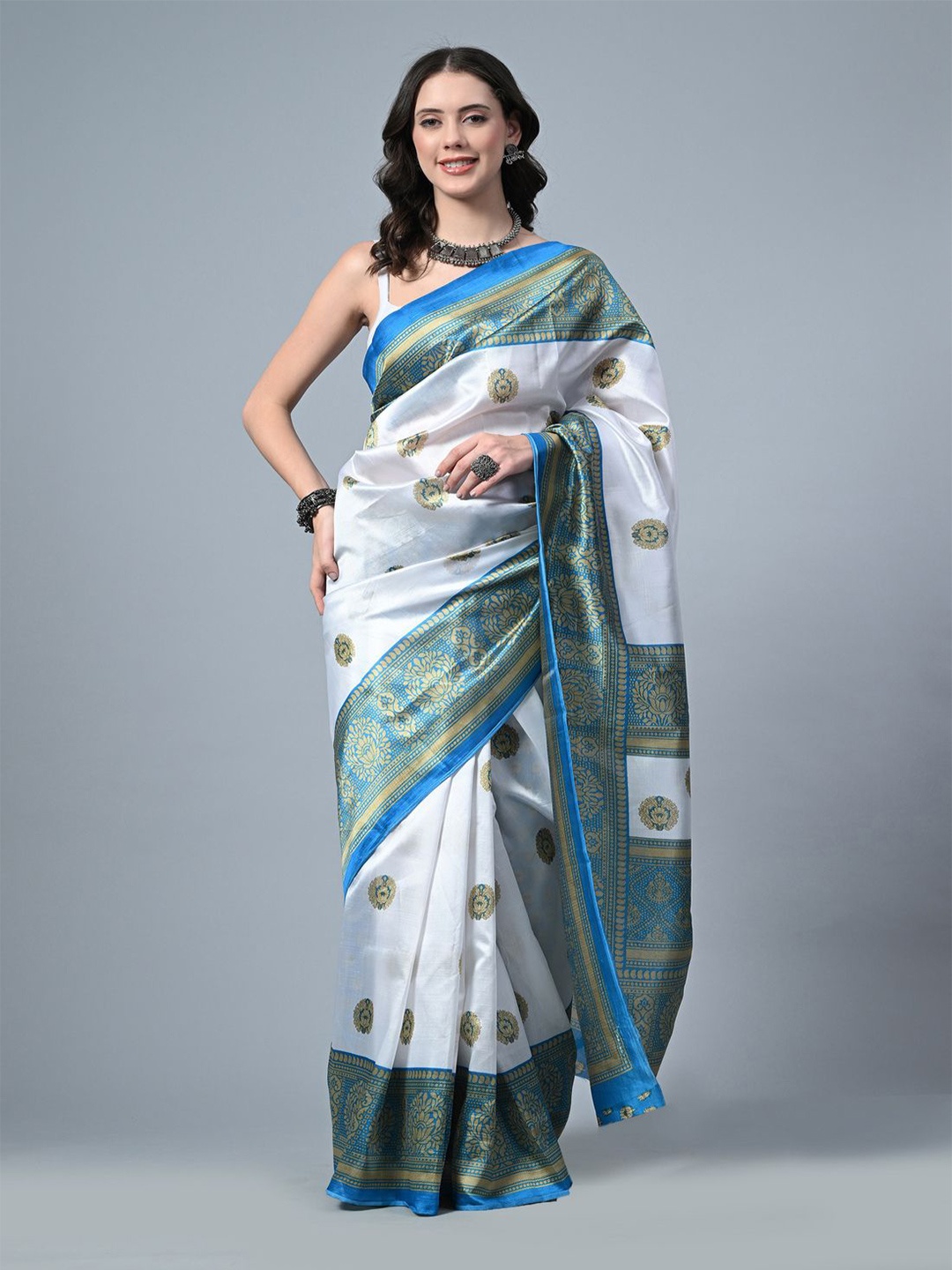 

CLAFOUTIS Ethnic Motifs Zari Woven Bhagalpuri Saree, Turquoise blue