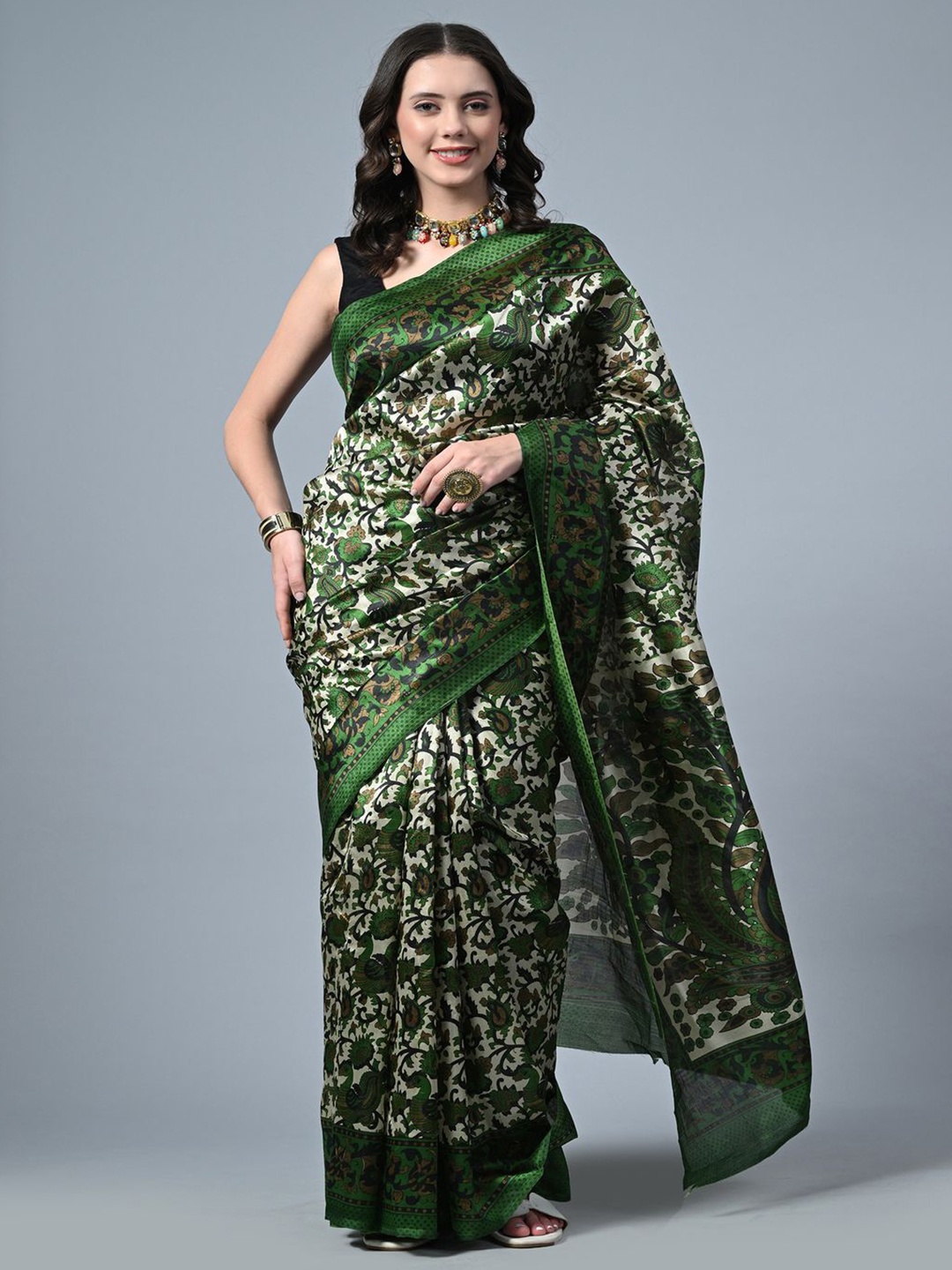 

CLAFOUTIS Ethnic Motifs Bhagalpuri Saree, Lime green