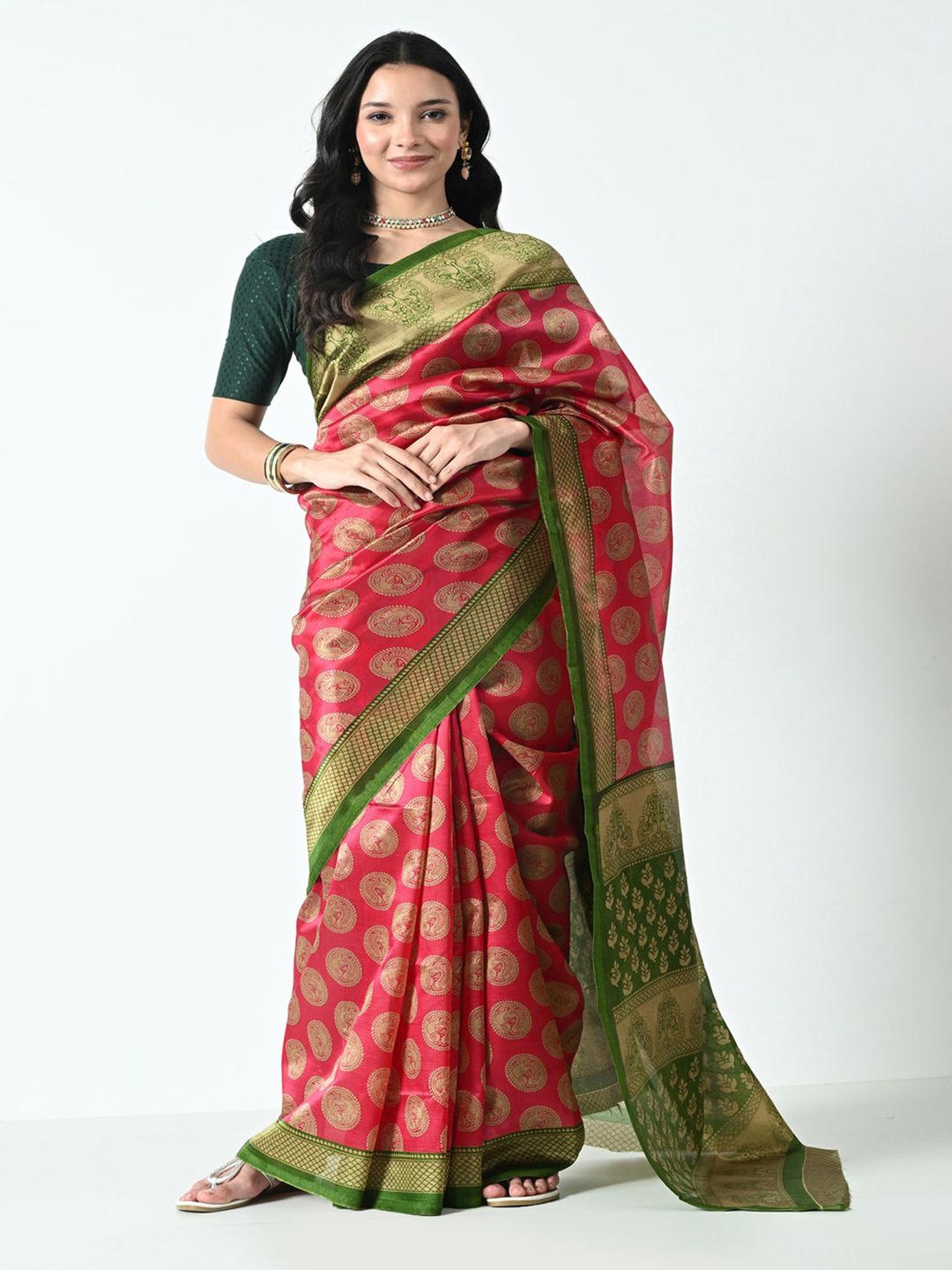 

CLAFOUTIS Ethnic Motifs Bhagalpuri Saree, Green