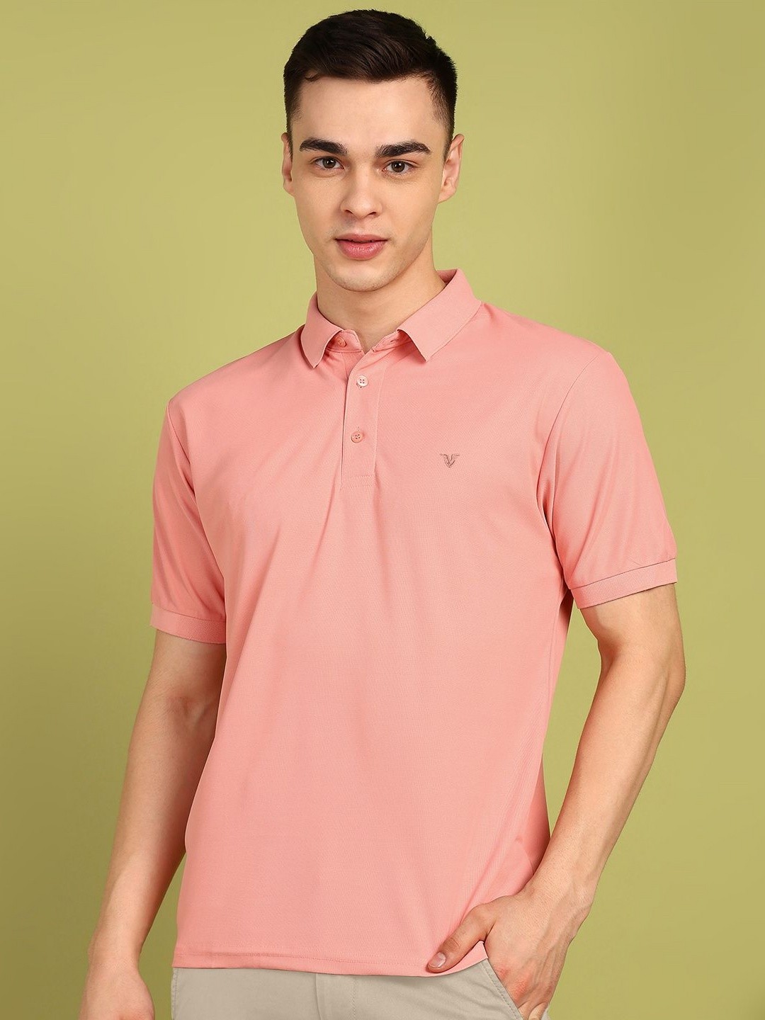 

FUBAR Men Polo Collar Slim Fit T-shirt, Peach