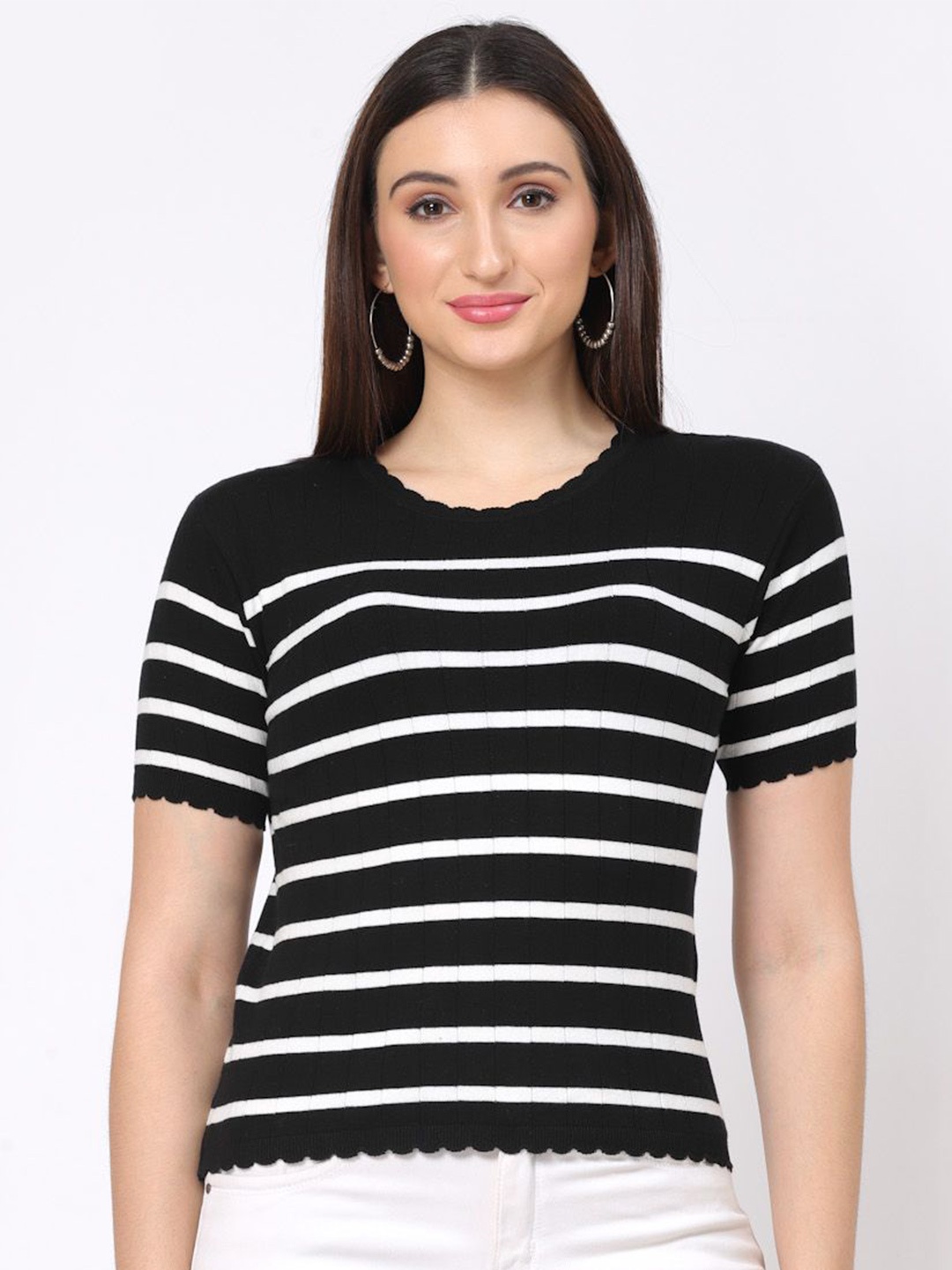 

Kalt Striped Cotton Top, Black