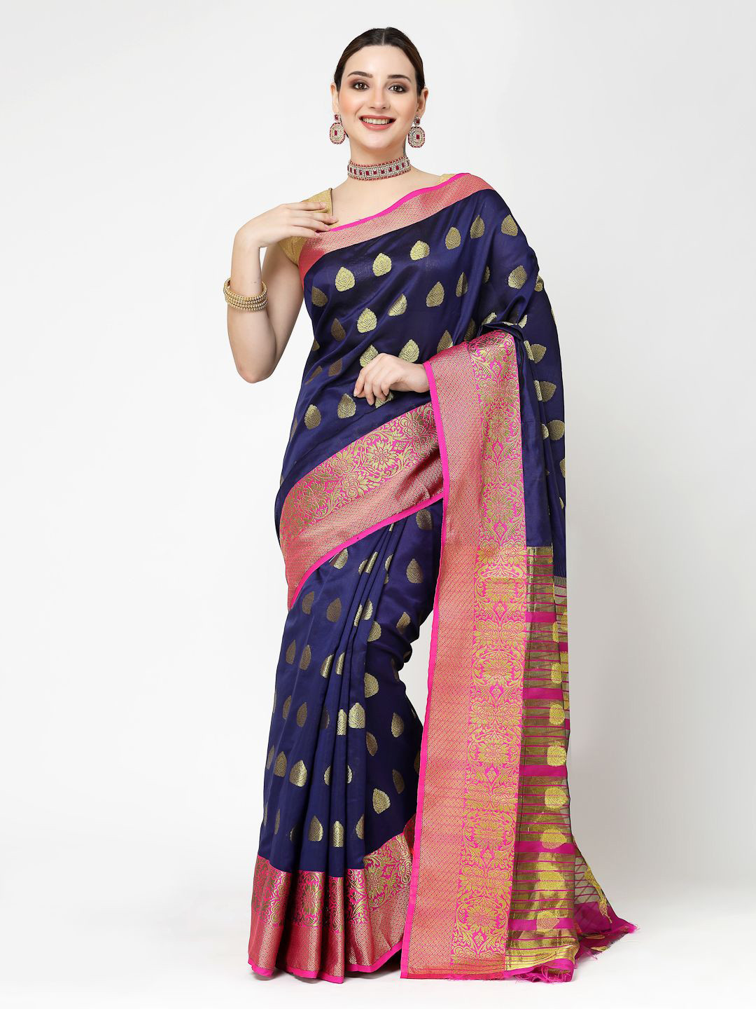 

ISHQY Banarasi Silk Cotton Woven Design Zari Taaditional Celebrity Saree, Blue