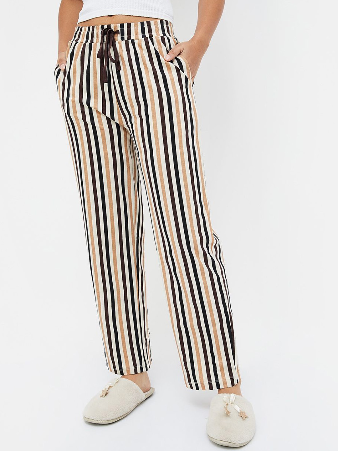 

Ginger by Lifestyle Women Striped Lounge Pants, Beige