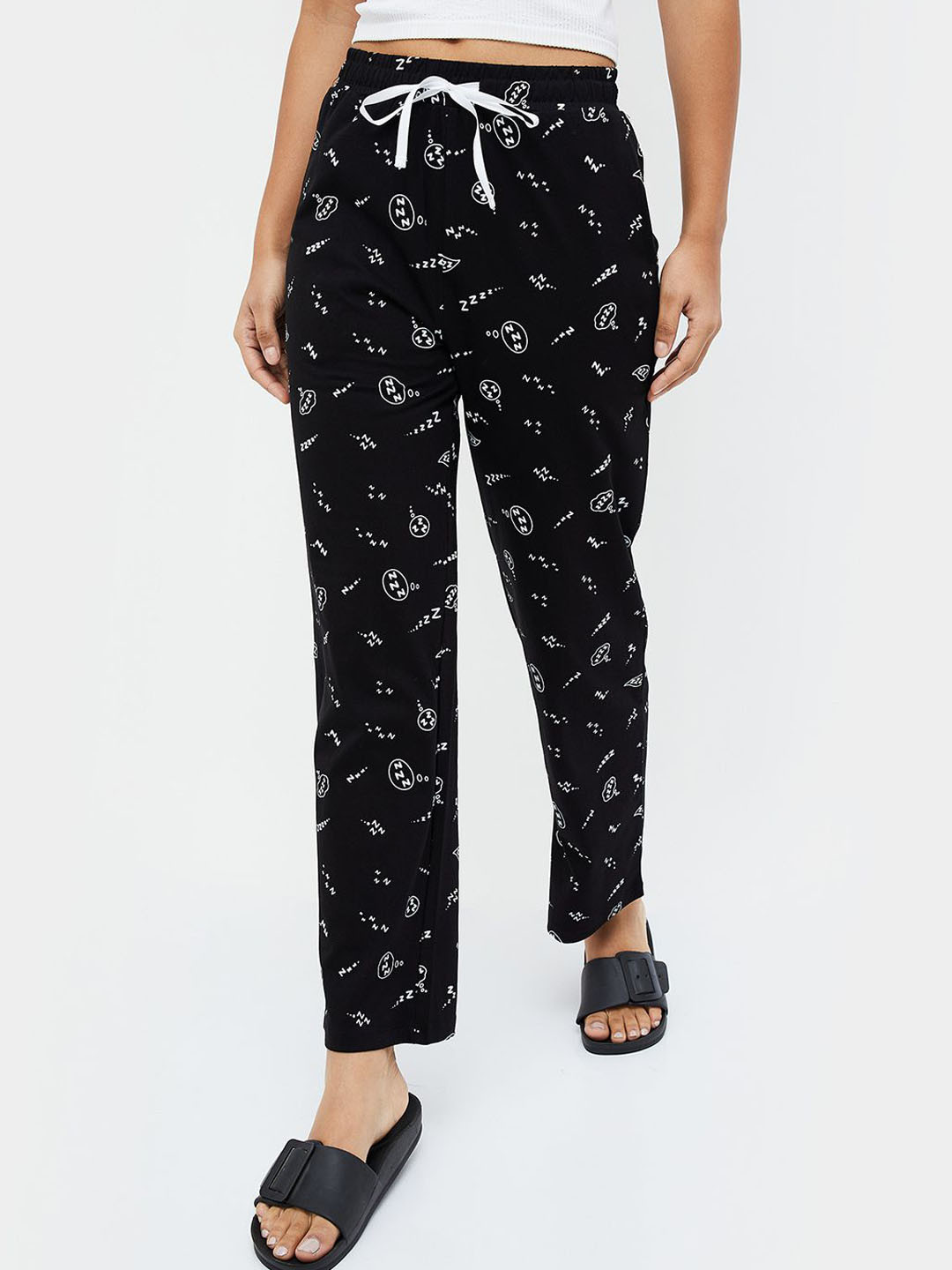 

Ginger by Lifestyle Women Printed Cotton Lounge Pants, Black