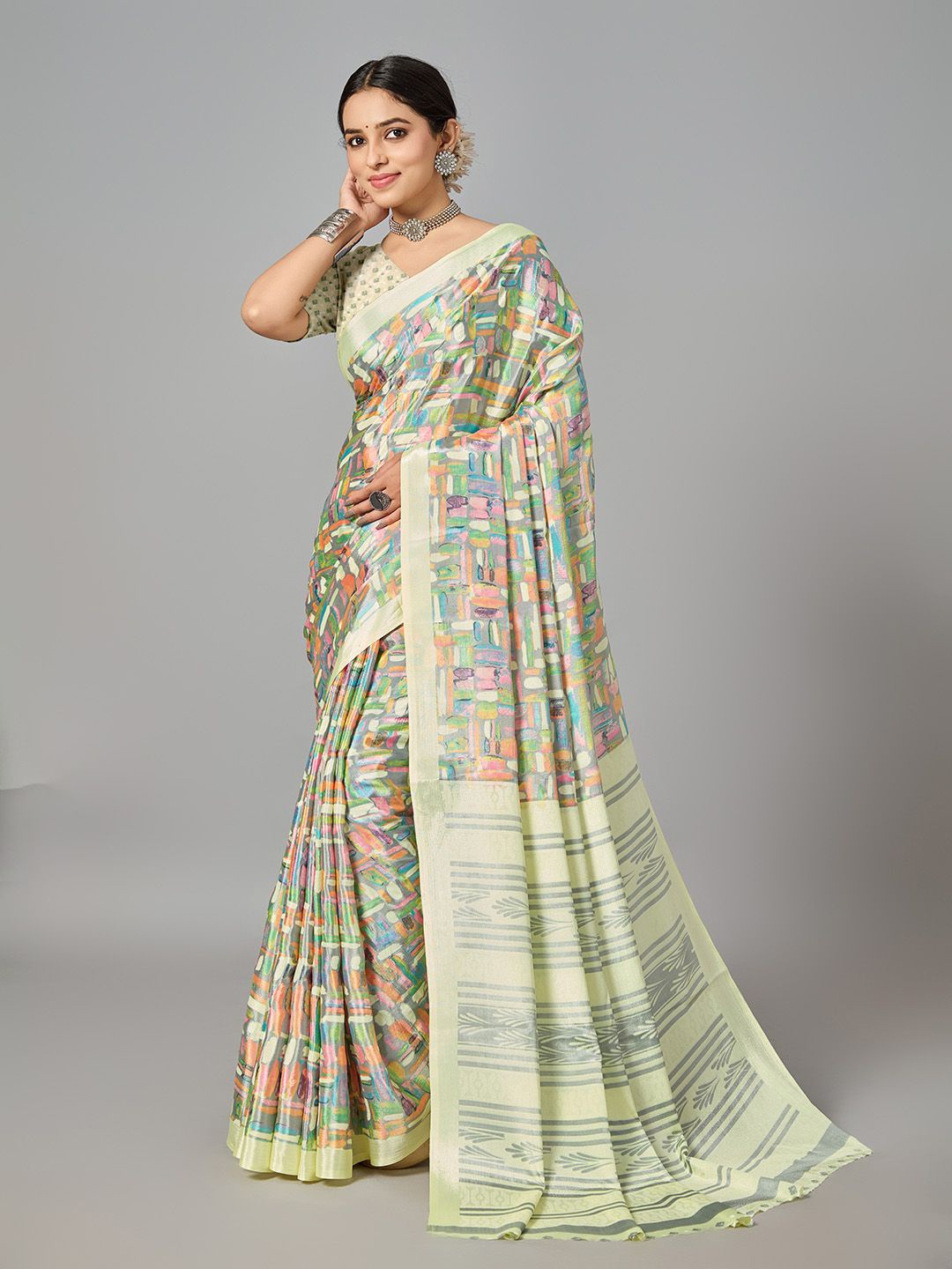 

NIRMAL CREATION Abstract Saree With Blouse, Yellow