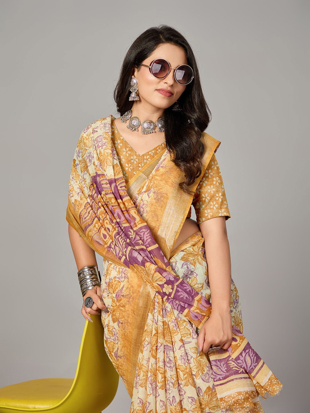 

NIRMAL CREATION Floral Zari Pure Cotton Saree, Yellow