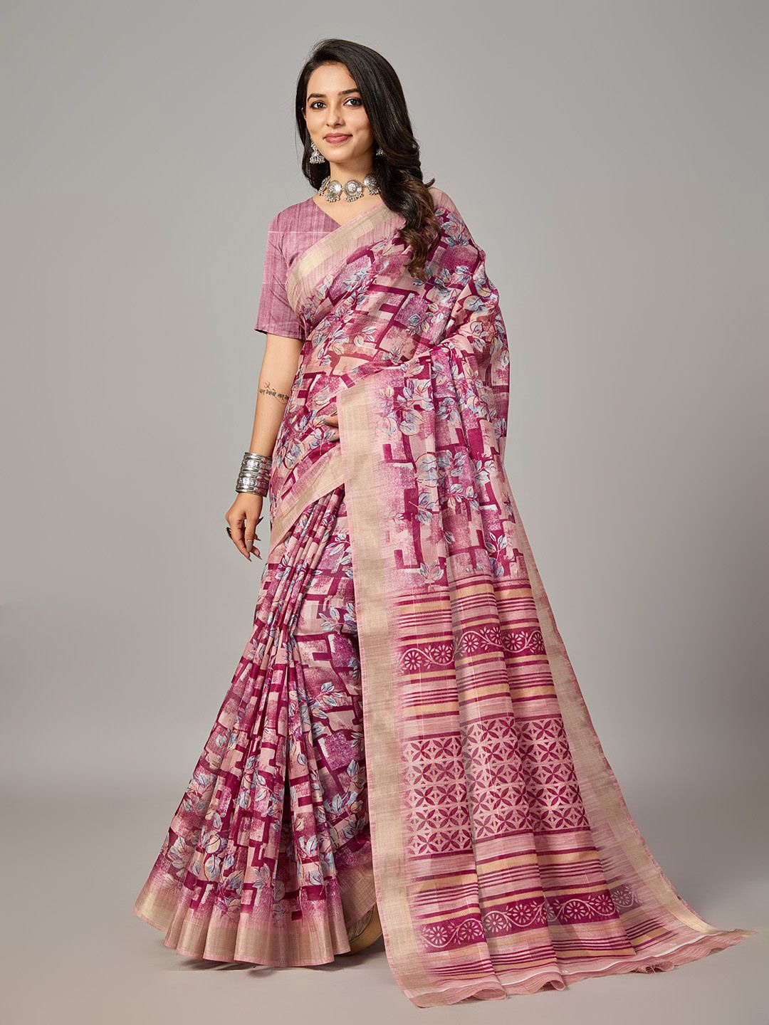 

NIRMAL CREATION Floral Zari Pure Cotton Saree, Burgundy