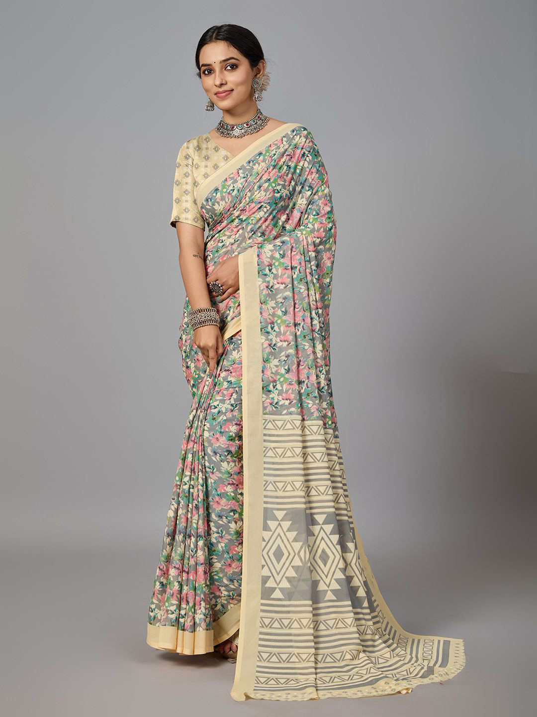 

NIRMAL CREATION Ethnic Motifs Printed Saree With Blouse Piece, Yellow