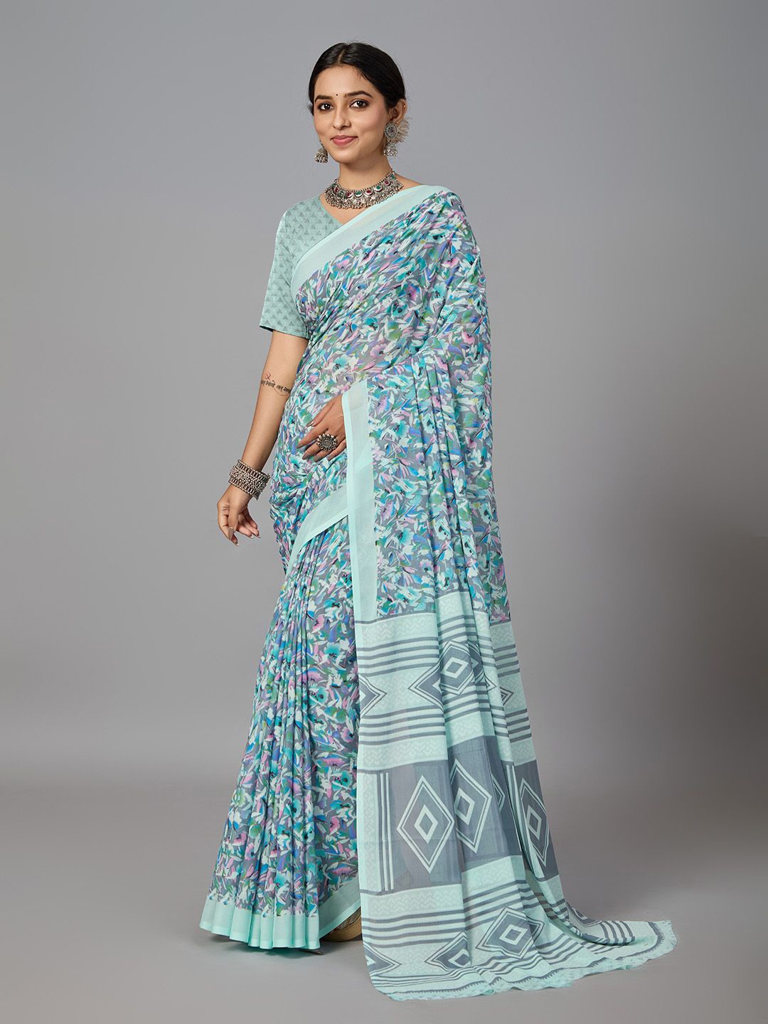 

NIRMAL CREATION Ethnic Motifs Solid Border Saree, Blue