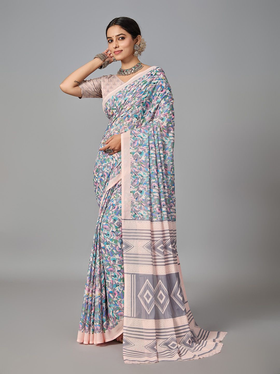 

NIRMAL CREATION Ethnic Motifs Printed Saree, Pink