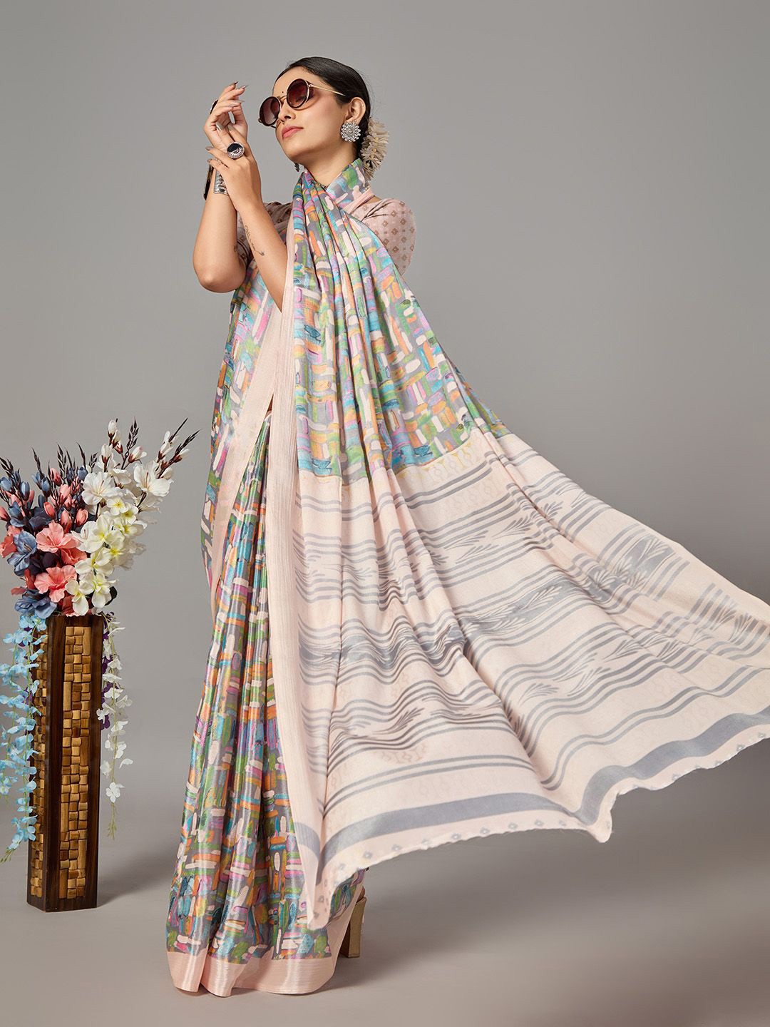 

NIRMAL CREATION Abstract Saree with Blouse, Peach